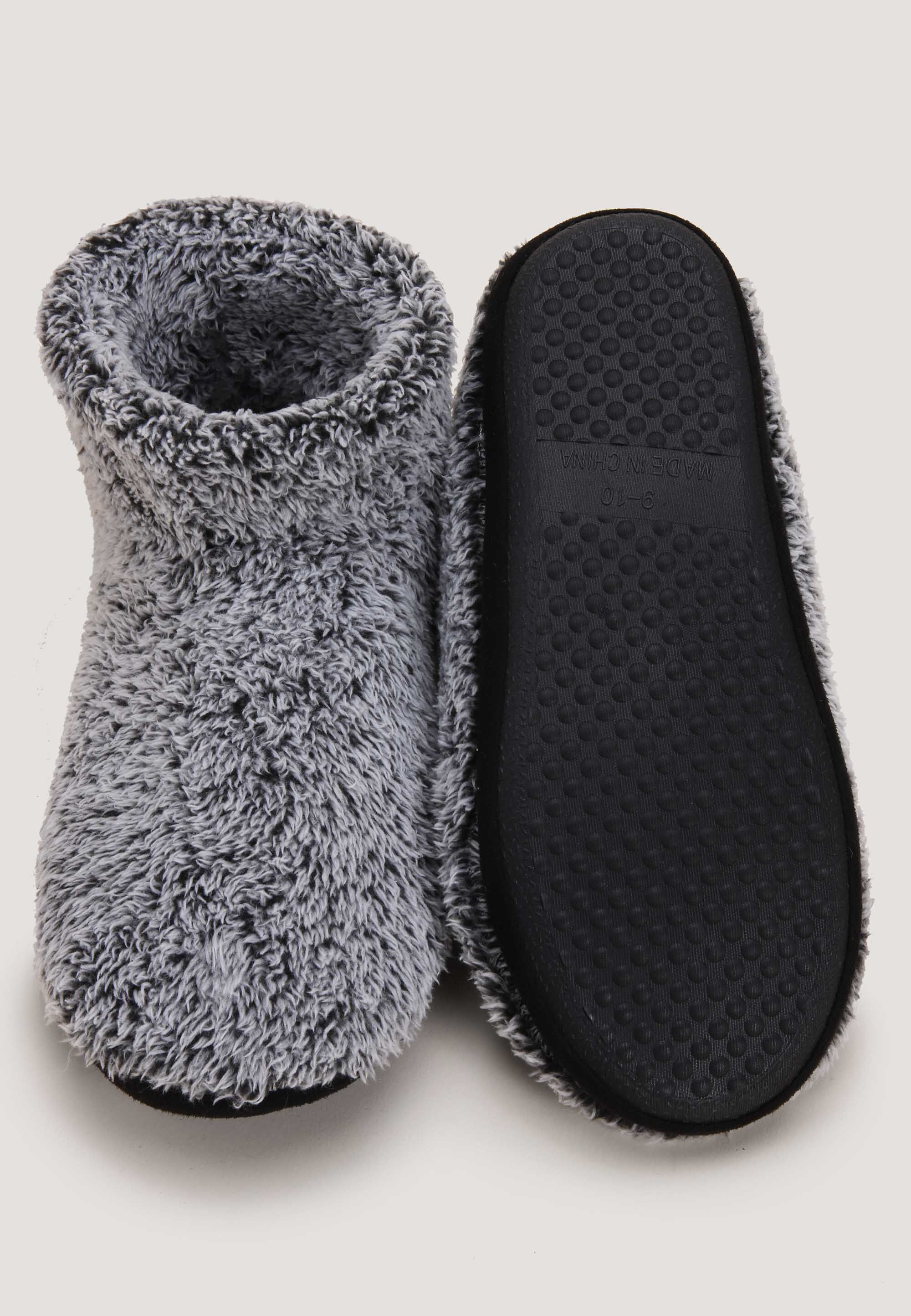 Mens Grey Fluffy Slipper Boots