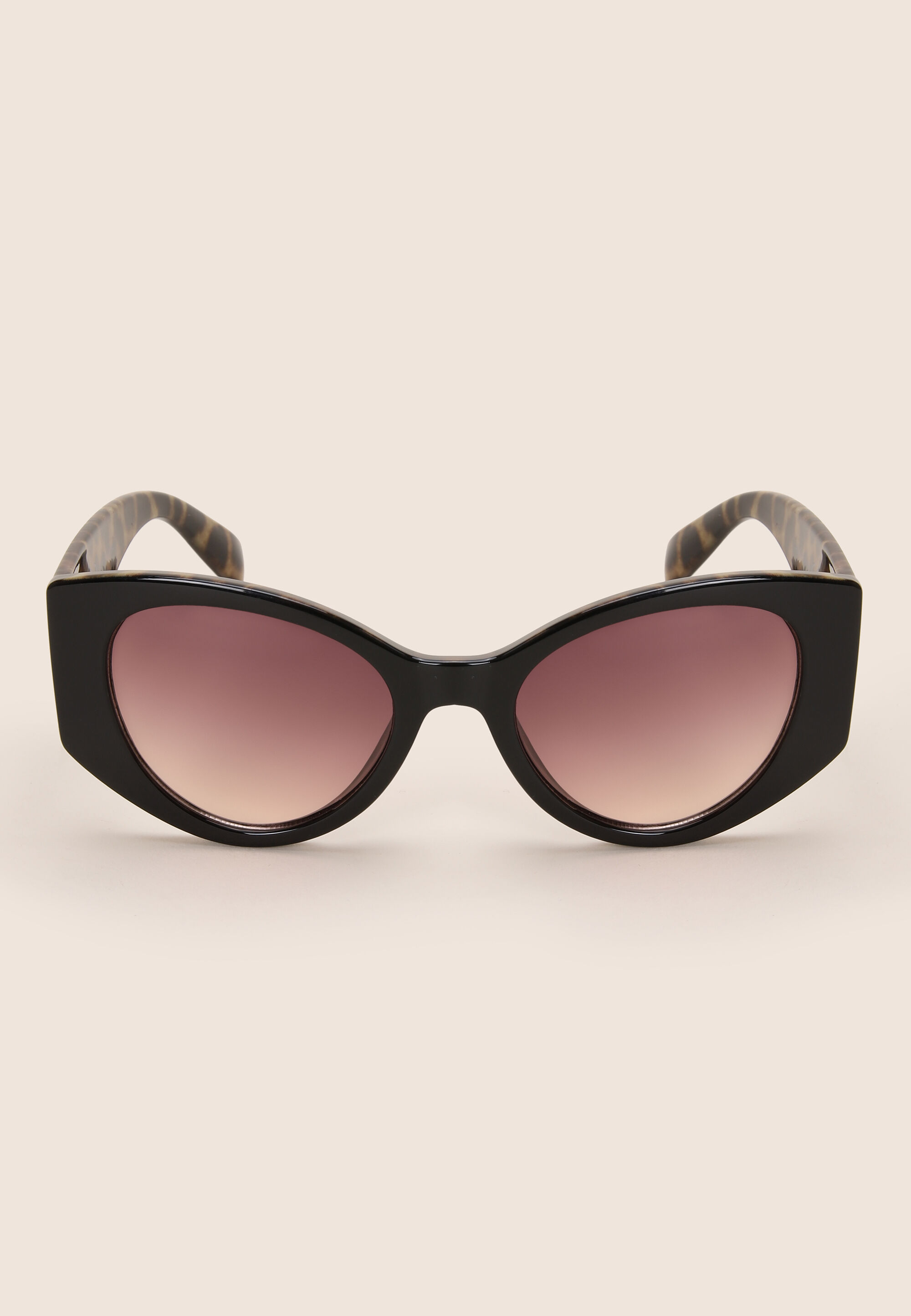 Womens Black Leopard Print Cat Eye Sunglasses