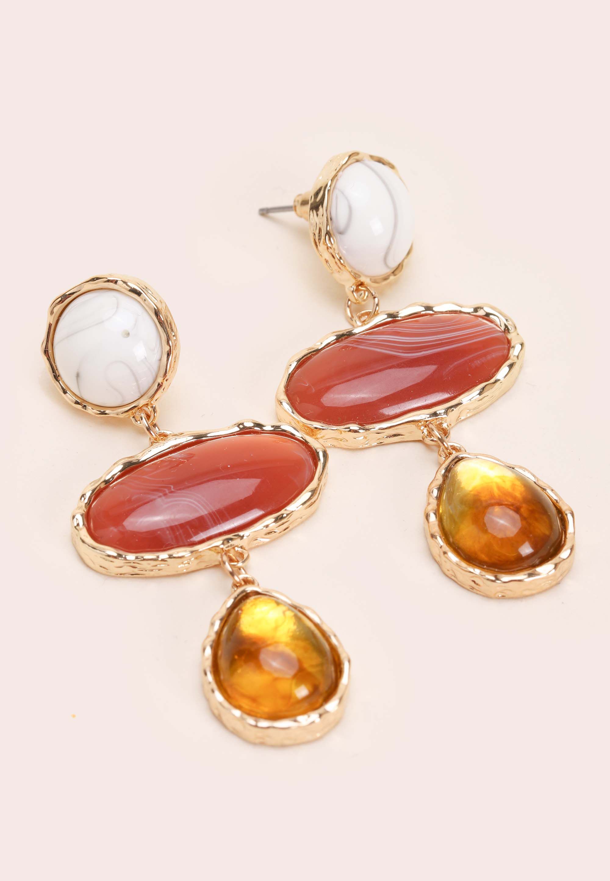 Womens Gold & Amber Gem Drop Earrings