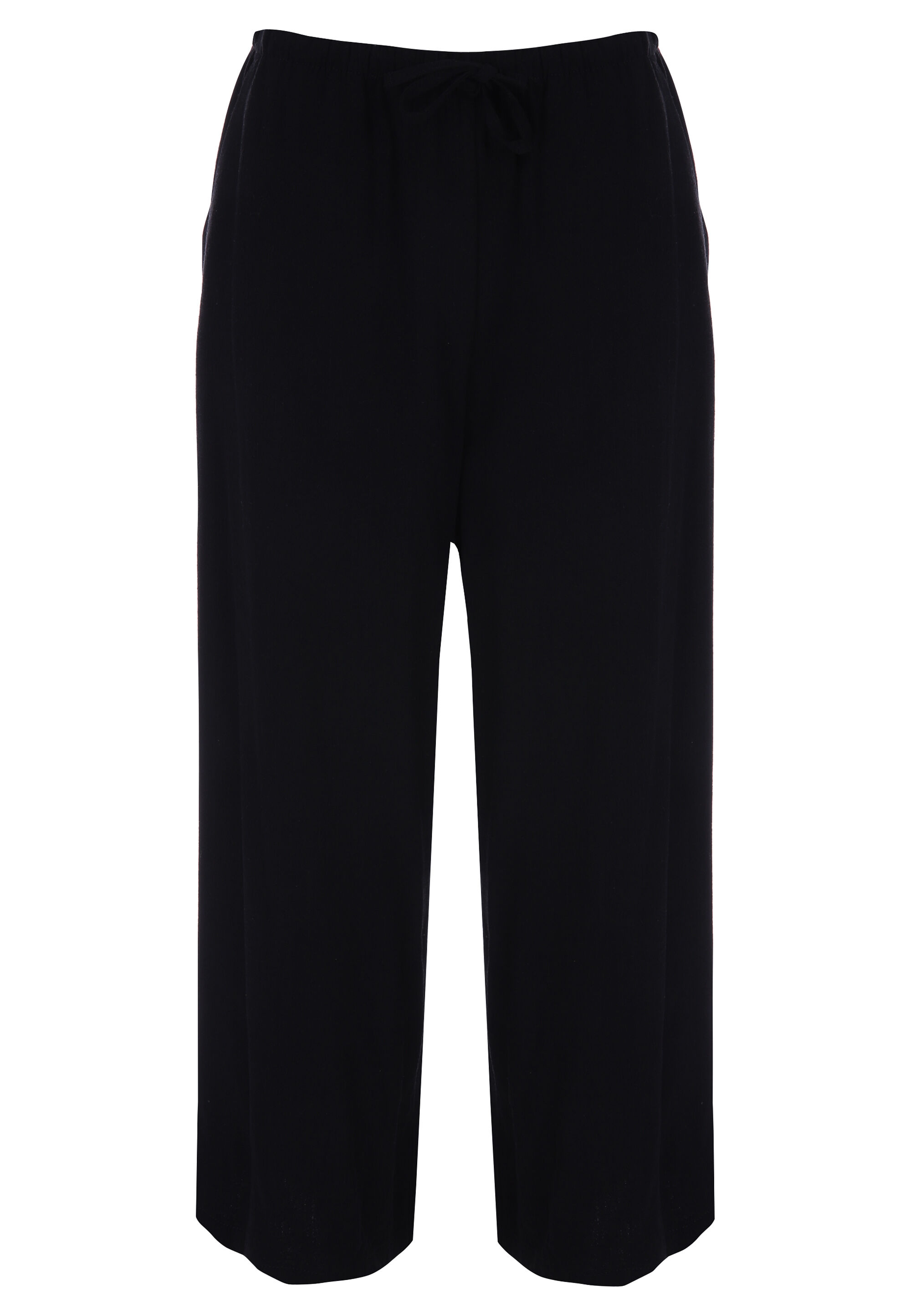 Womens Black Plain Linen Culotte Trousers