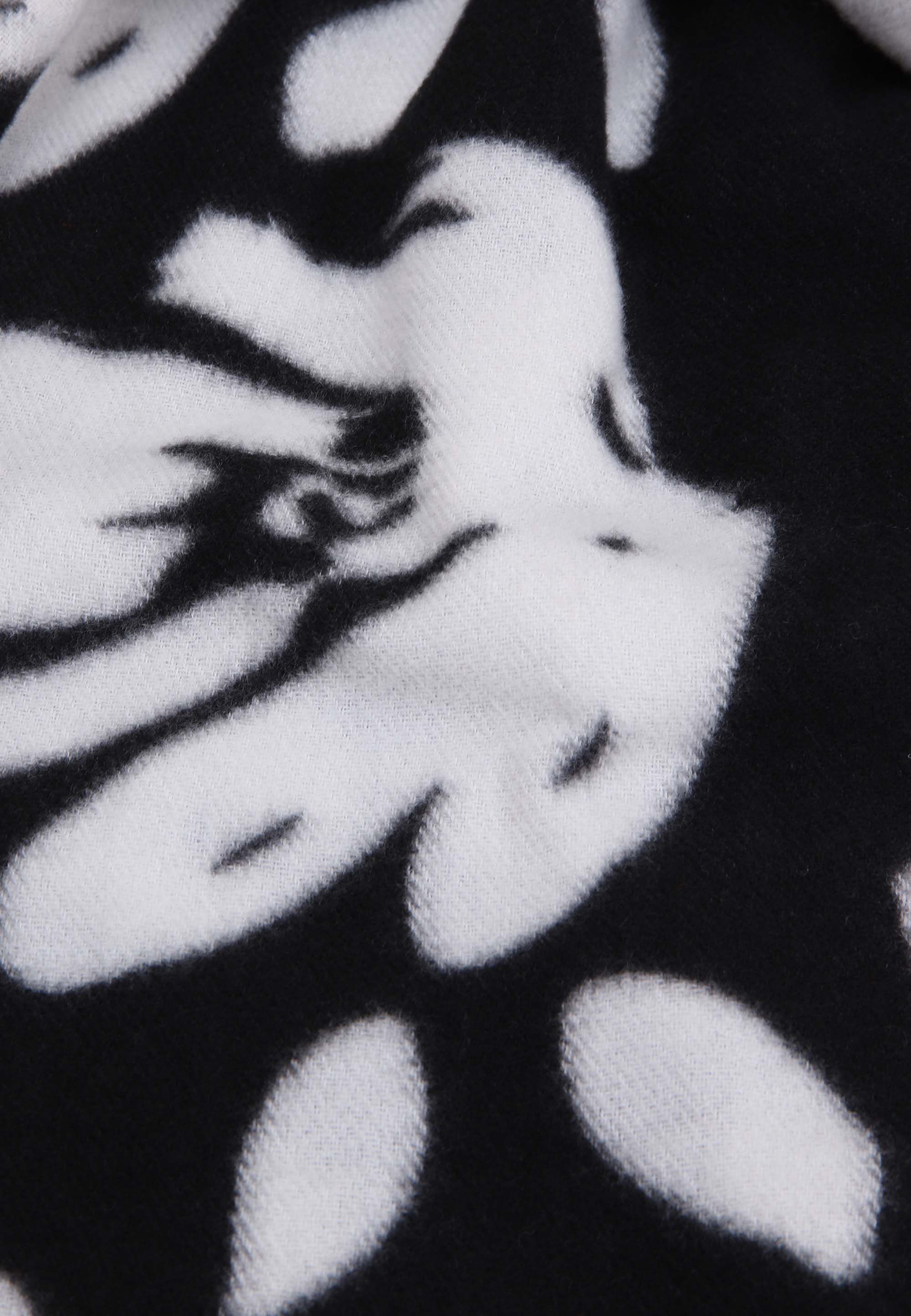 Womens Black & White Floral Print Mid Weight Scarf