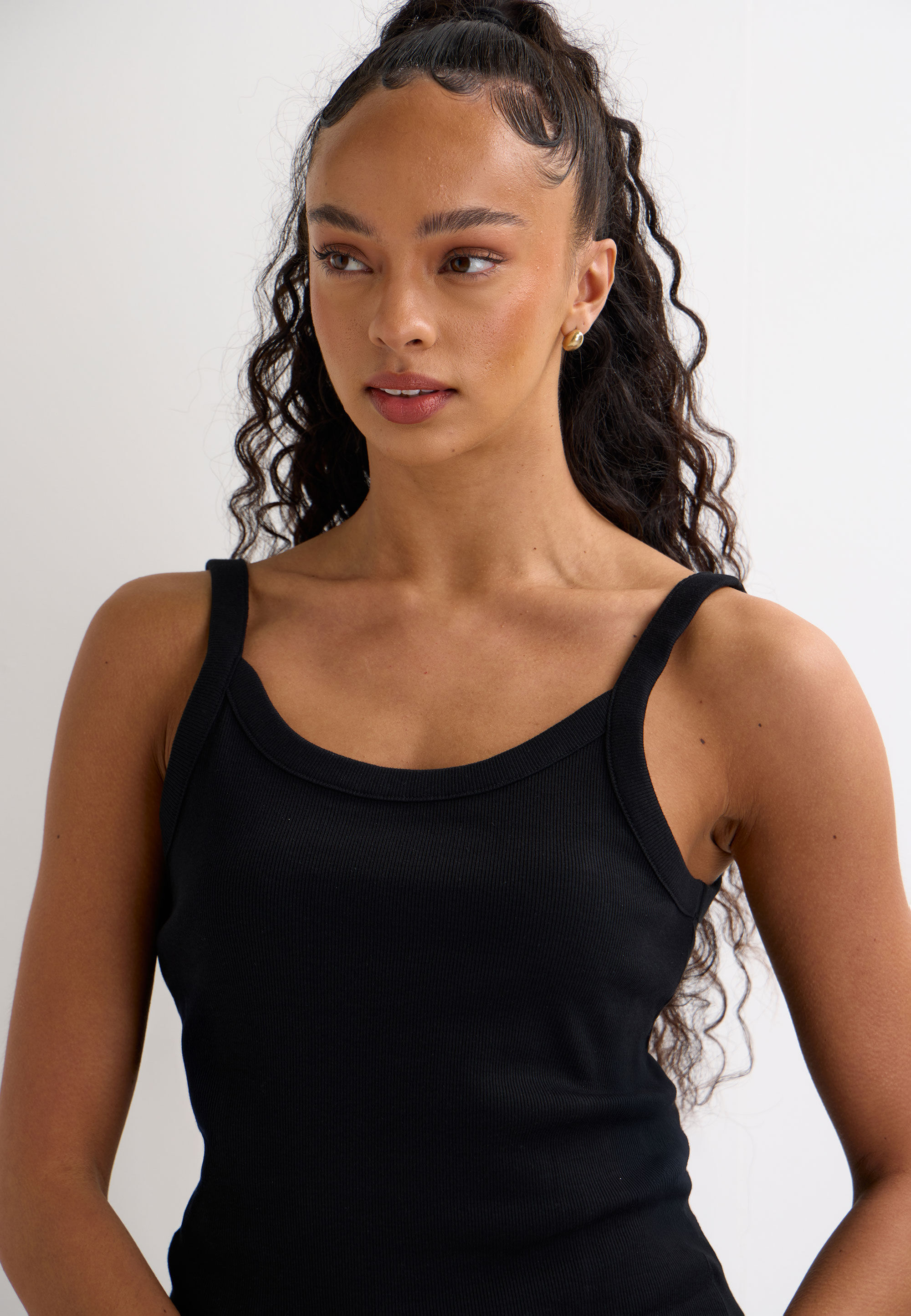 Womens Black Plain Ribbed Cami Vest Top