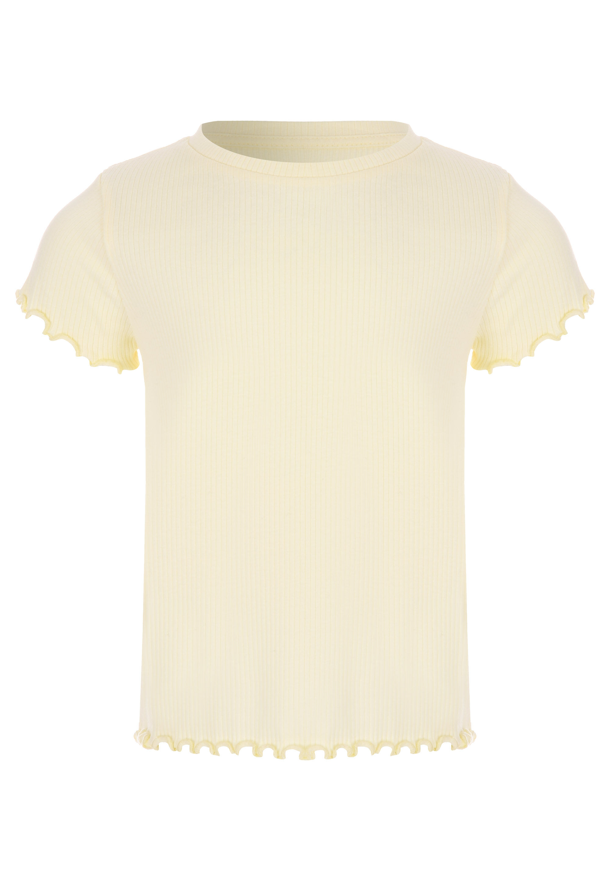 Younger Girls Lemon Yellow Ribbed Frill Hem Top