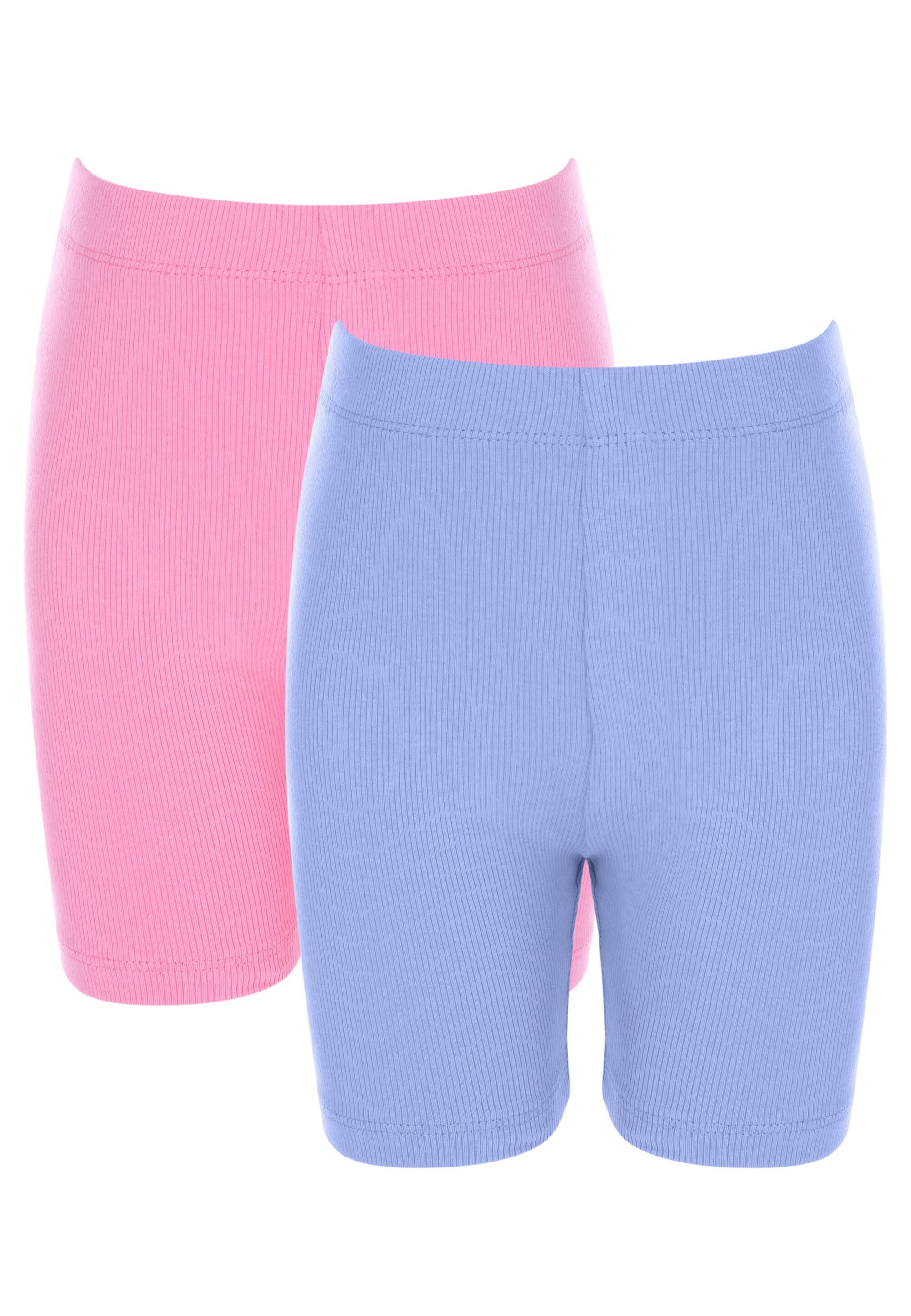 Younger Girls 2pk Pink & Lilac Ribbed Cycle Shorts