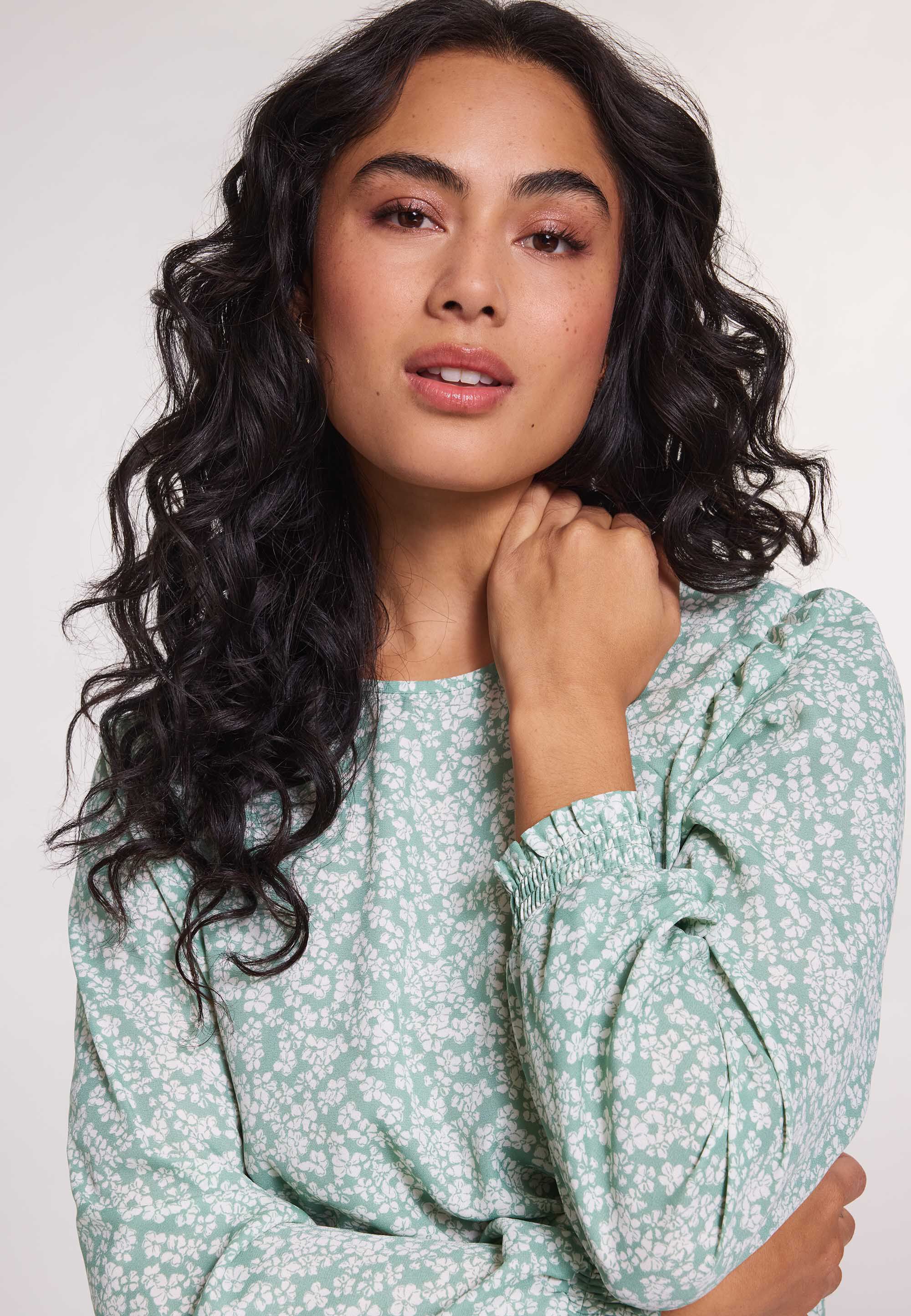 Womens Sage Ditsy Floral Long Sleeve Top