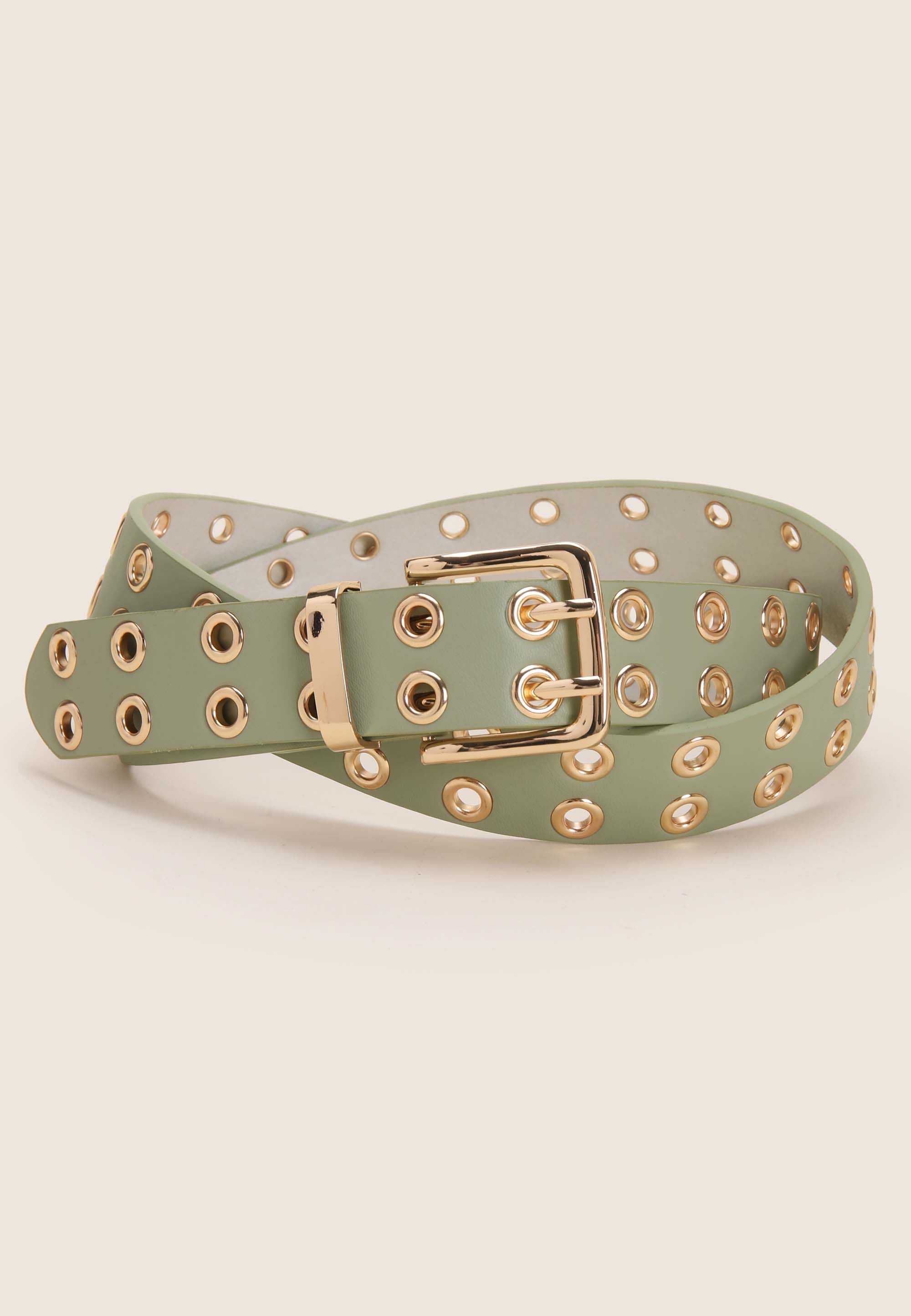 Womens Green & Gold Eyelet Belt