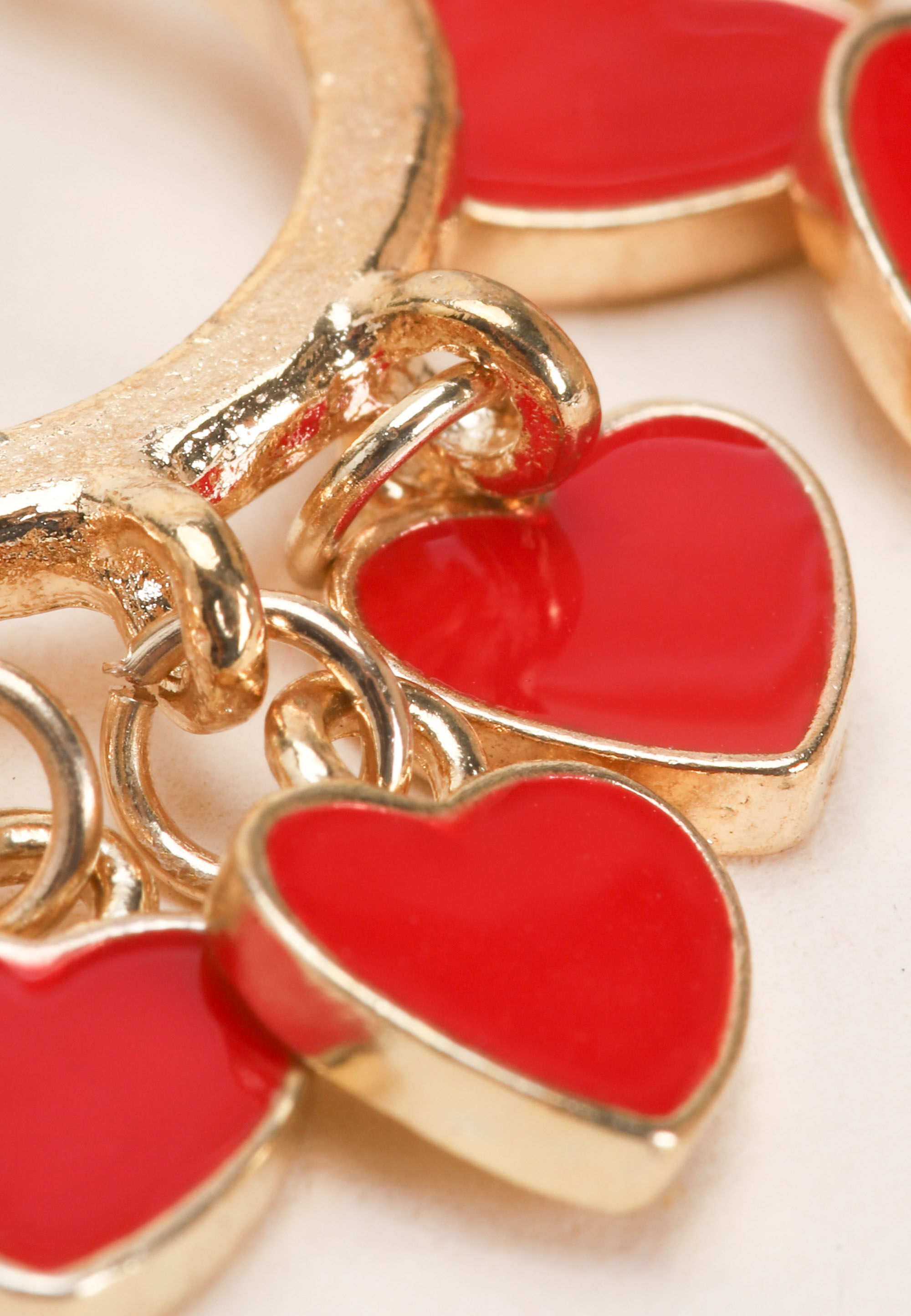 Womens Red Heart Charm Hoop Earrings