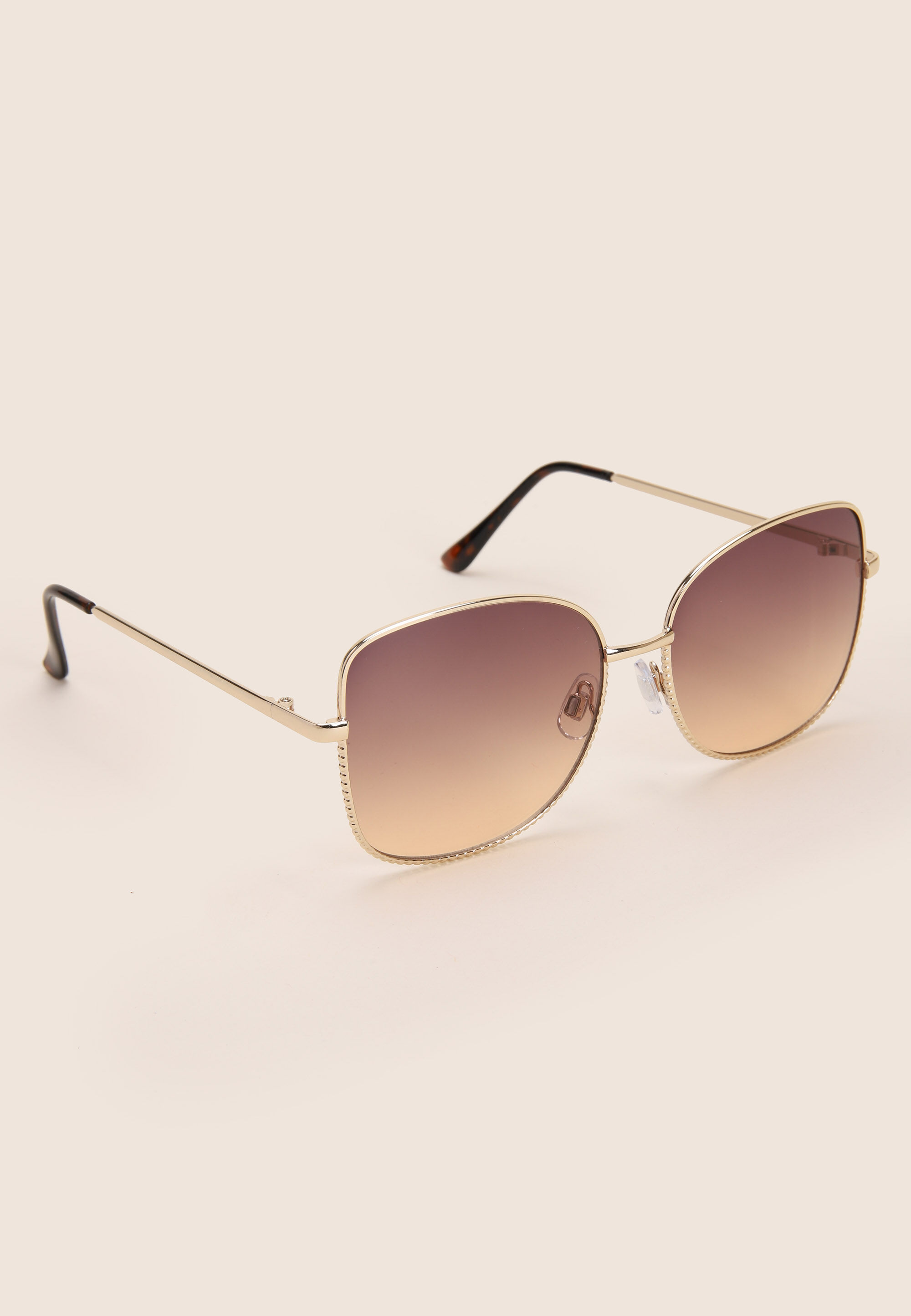 Womens Gold Rectangle Frame Sunglasses