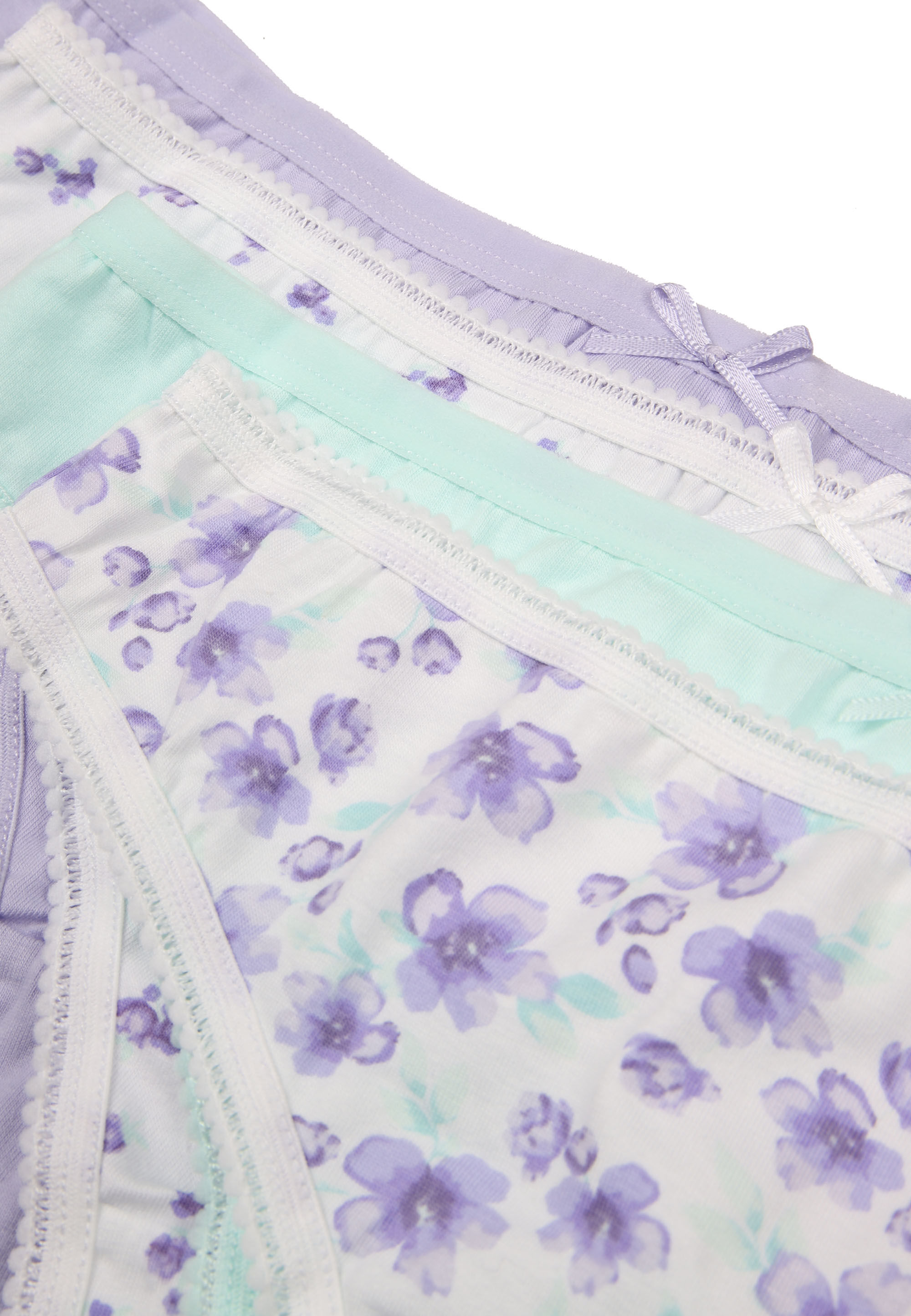 Womens 4pk Lilac Floral Print Thongs