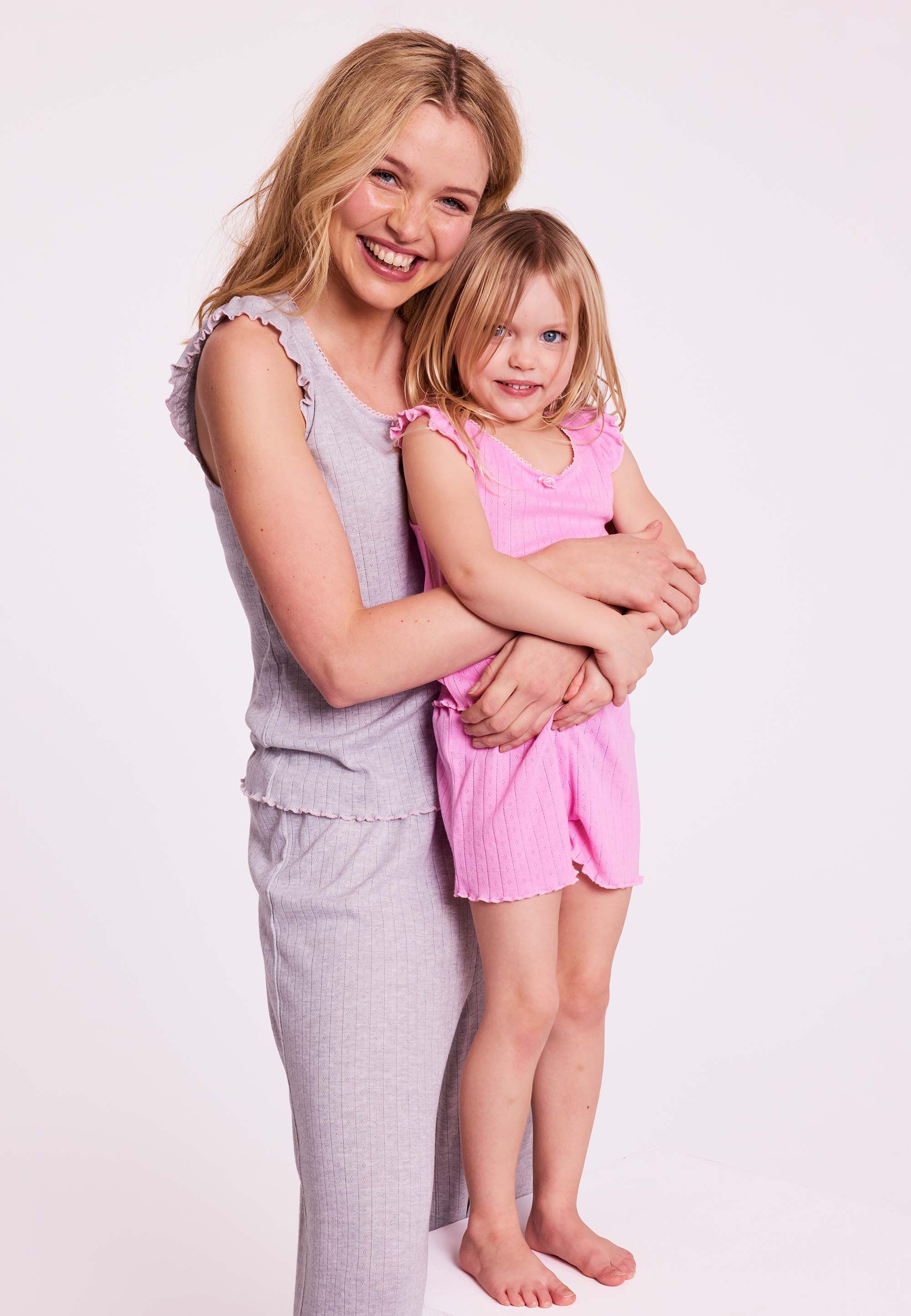 Girls Pink Pointelle Top & Shorts Pyjama Set