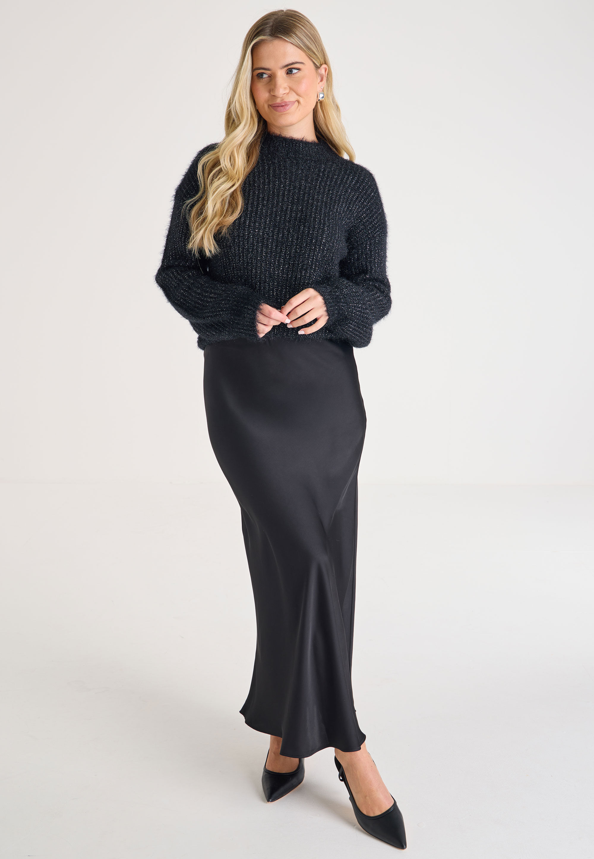 Womens Black Tinsel Lash Knit Jumper