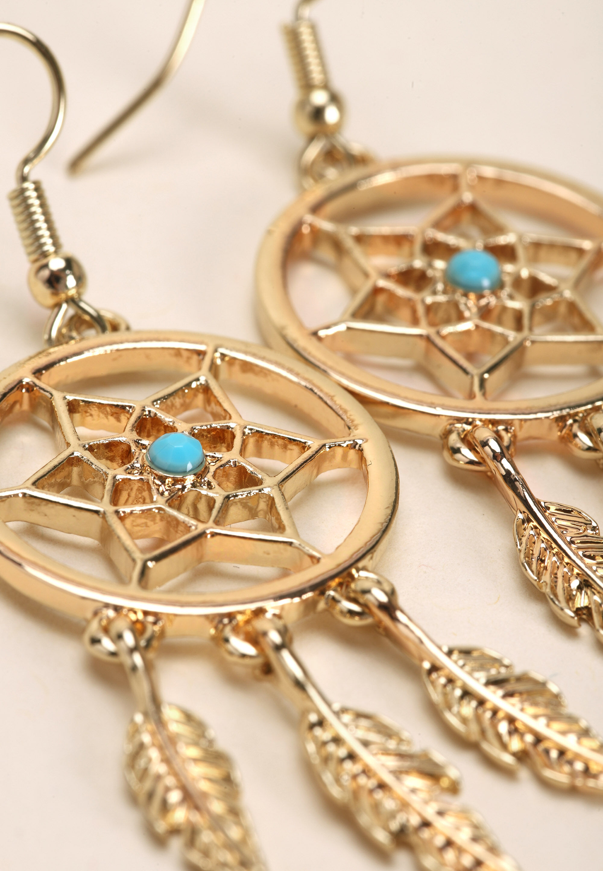 Womens Gold Dreamcatcher Charm Earrings