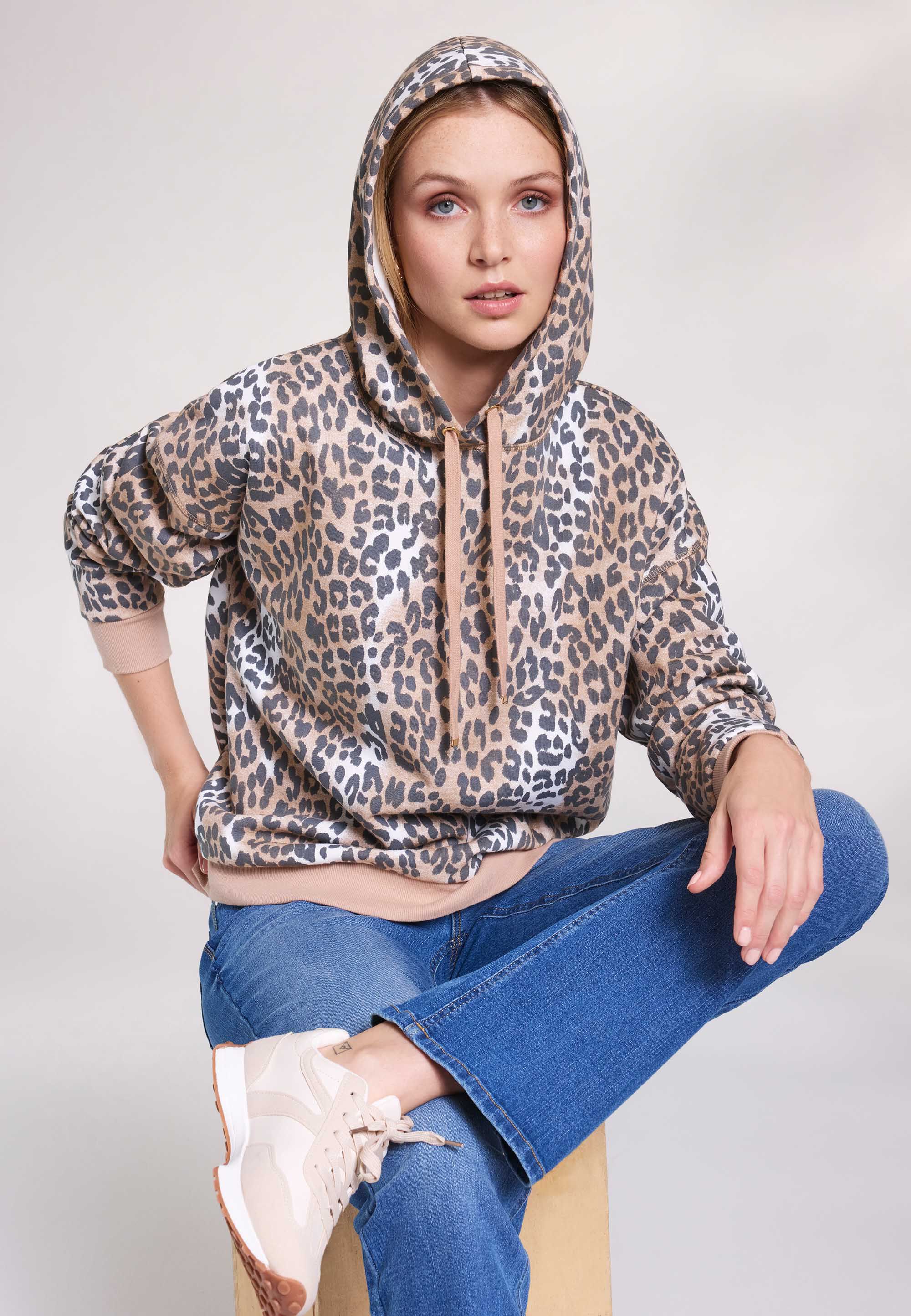 Womens Brown Leopard Print Hooded Sweatshirt