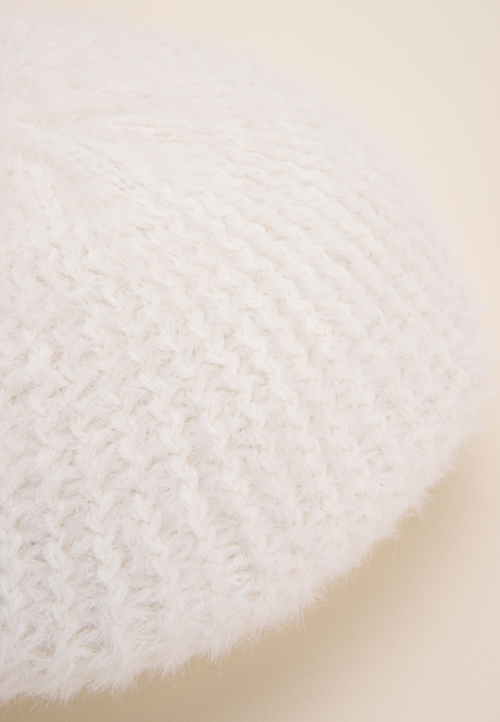 Womens Cream Plain Eyelash Knit Beret Hat