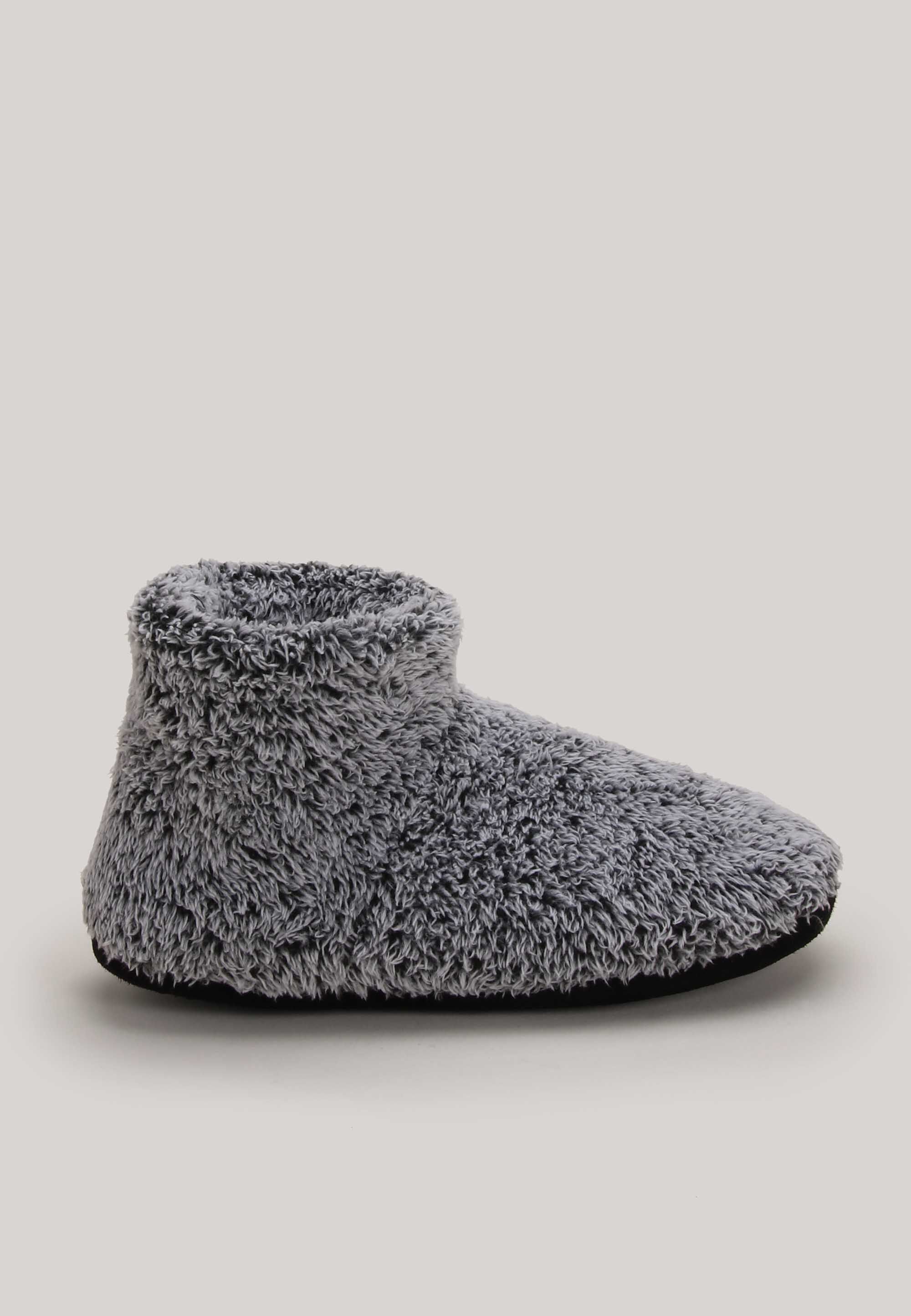 Mens Grey Fluffy Slipper Boots