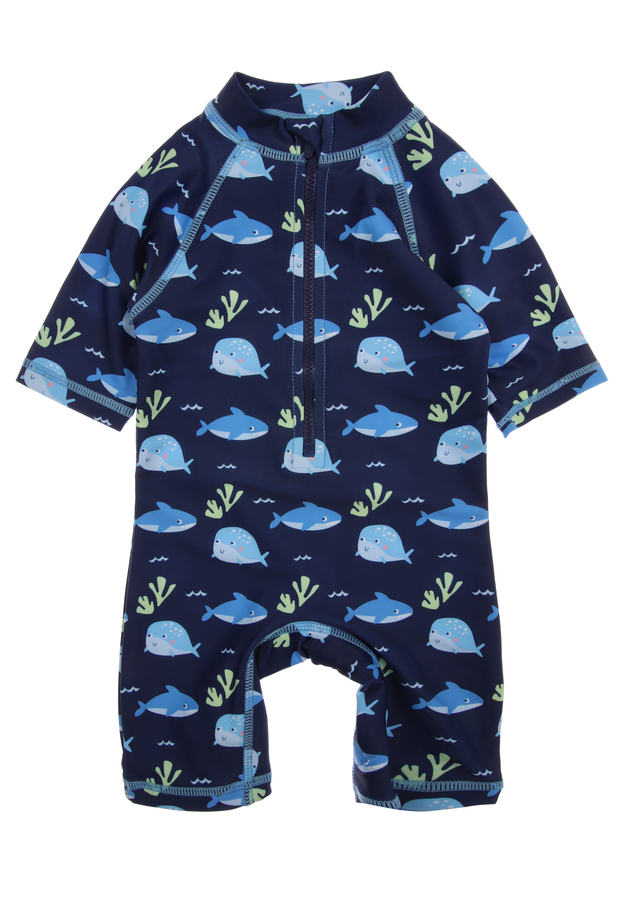 Baby Boys Navy Shark Print Sun Safe Swimsuit