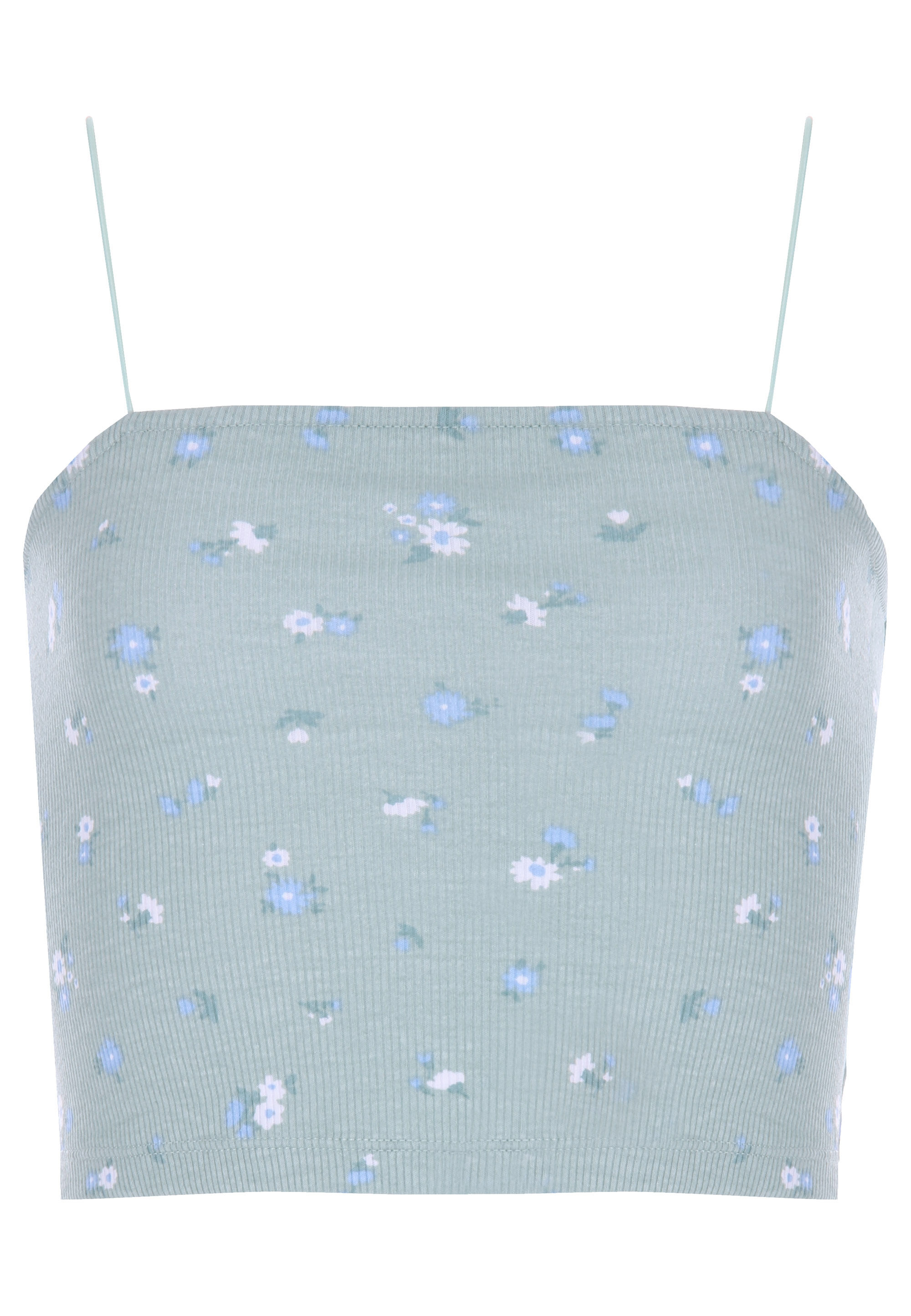 Older Girls Mint Floral Ribbed Cami Top