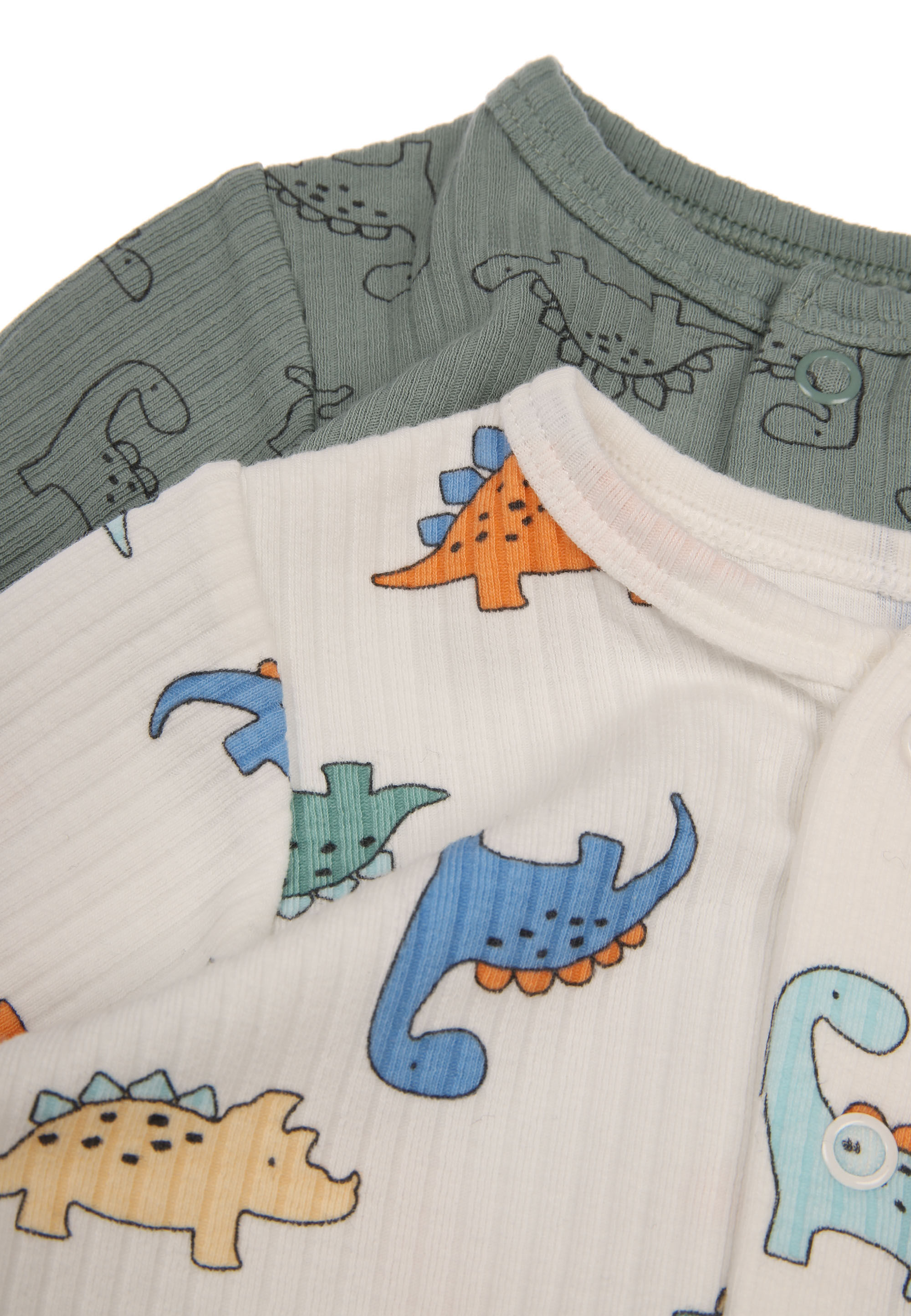 Baby Boys 2pk Cream & Green Dinosaur Sleepsuits