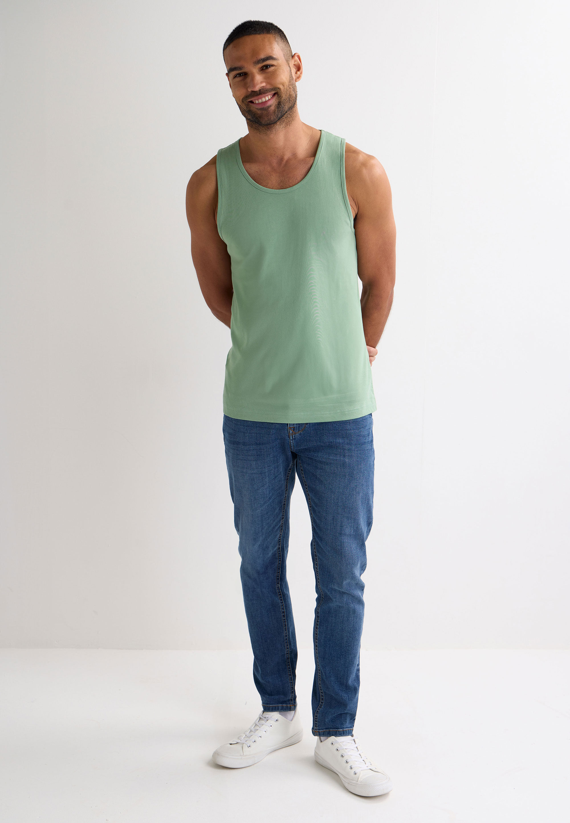 Mens Green Plain Cotton Vest