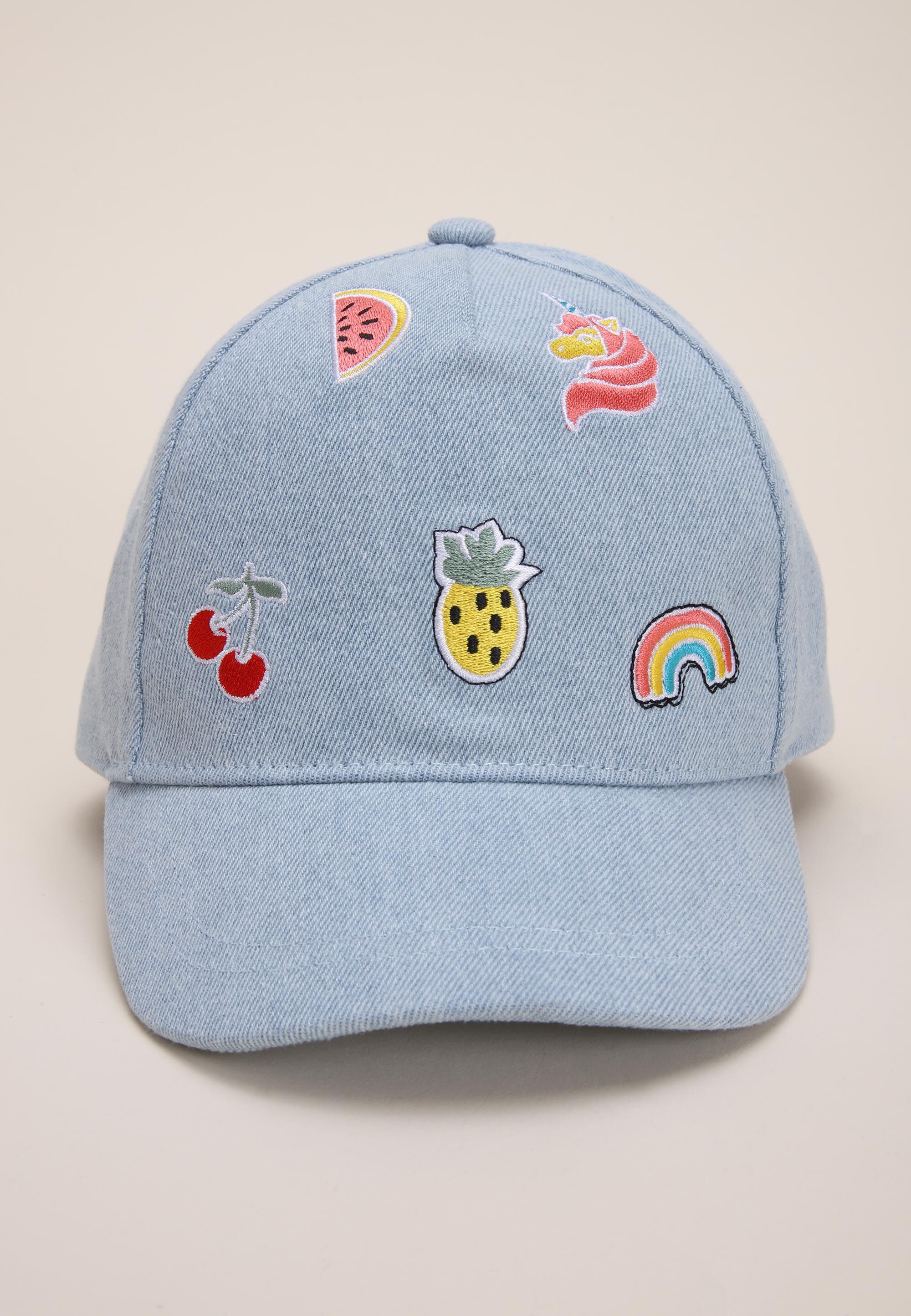 Younger Girls Blue Denim Rainbow Patch Baseball Hat