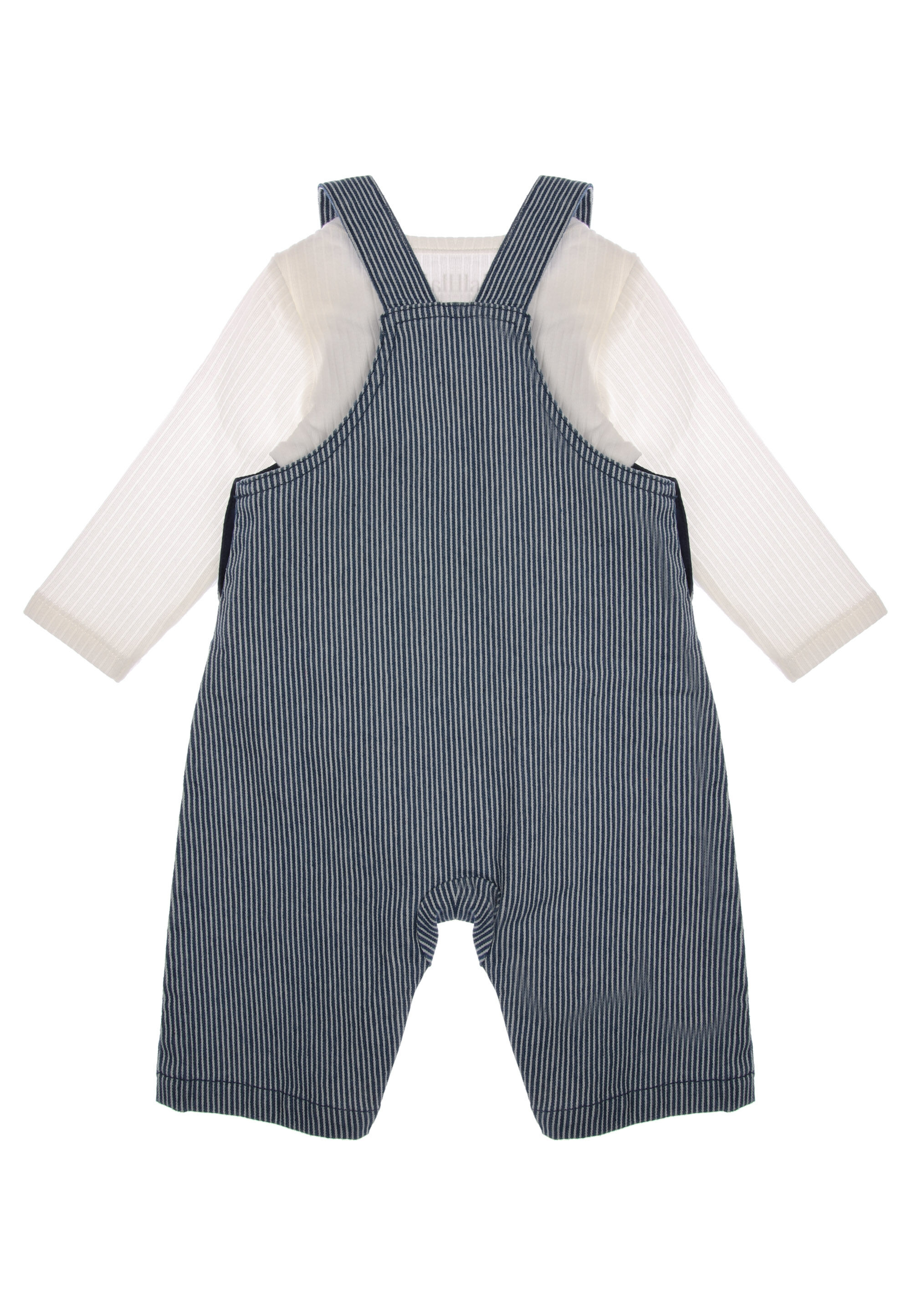 Baby Boys Blue Ticking Stripe Dungarees Set