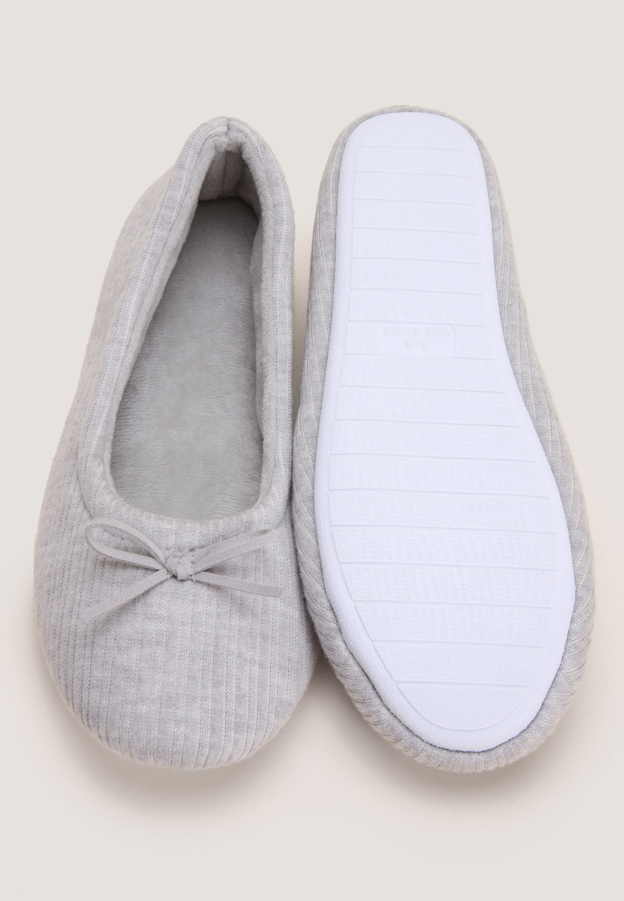 Womens Grey Pointelle Ballet Slippers