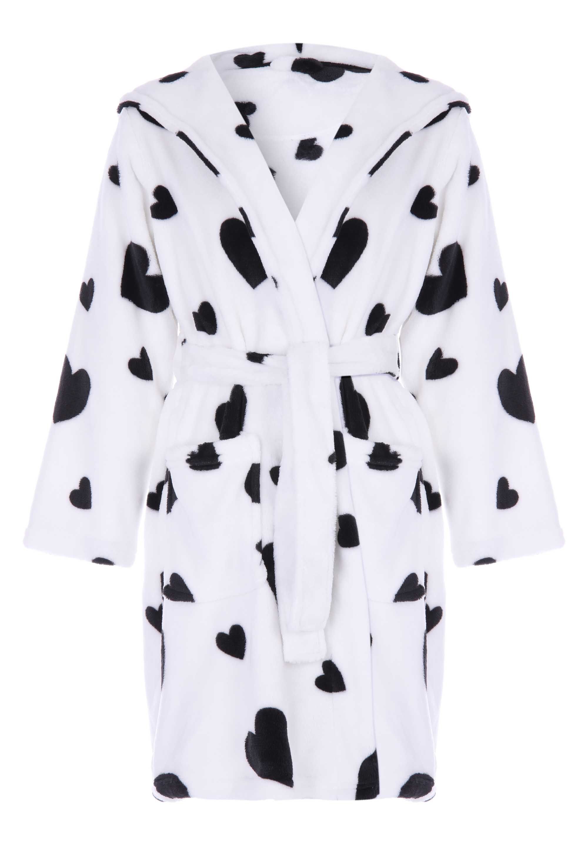 Girls Cream & Black Heart Print Dressing Gown