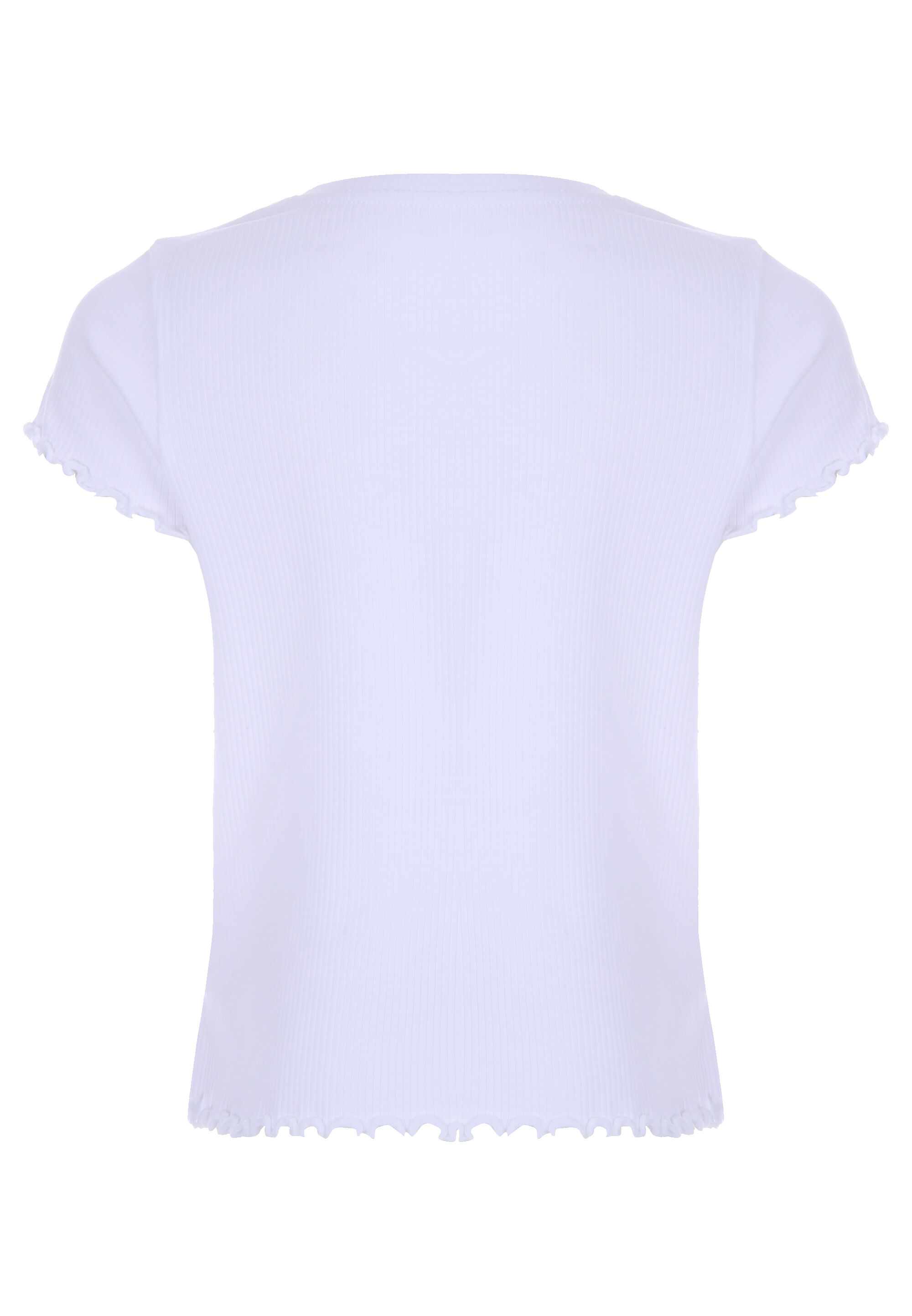 Younger Girls White Ribbed Frill Hem Top