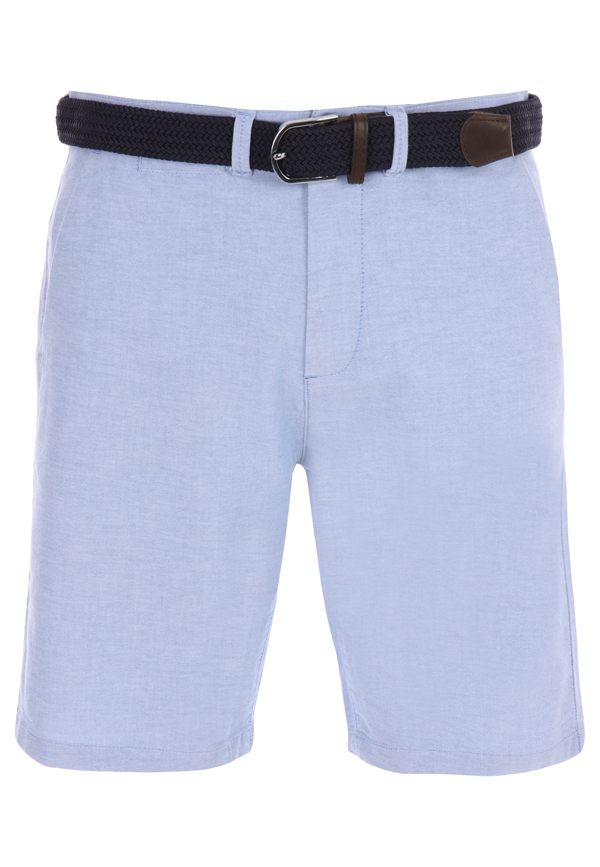 Mens Light Blue Belted Oxford Shorts
