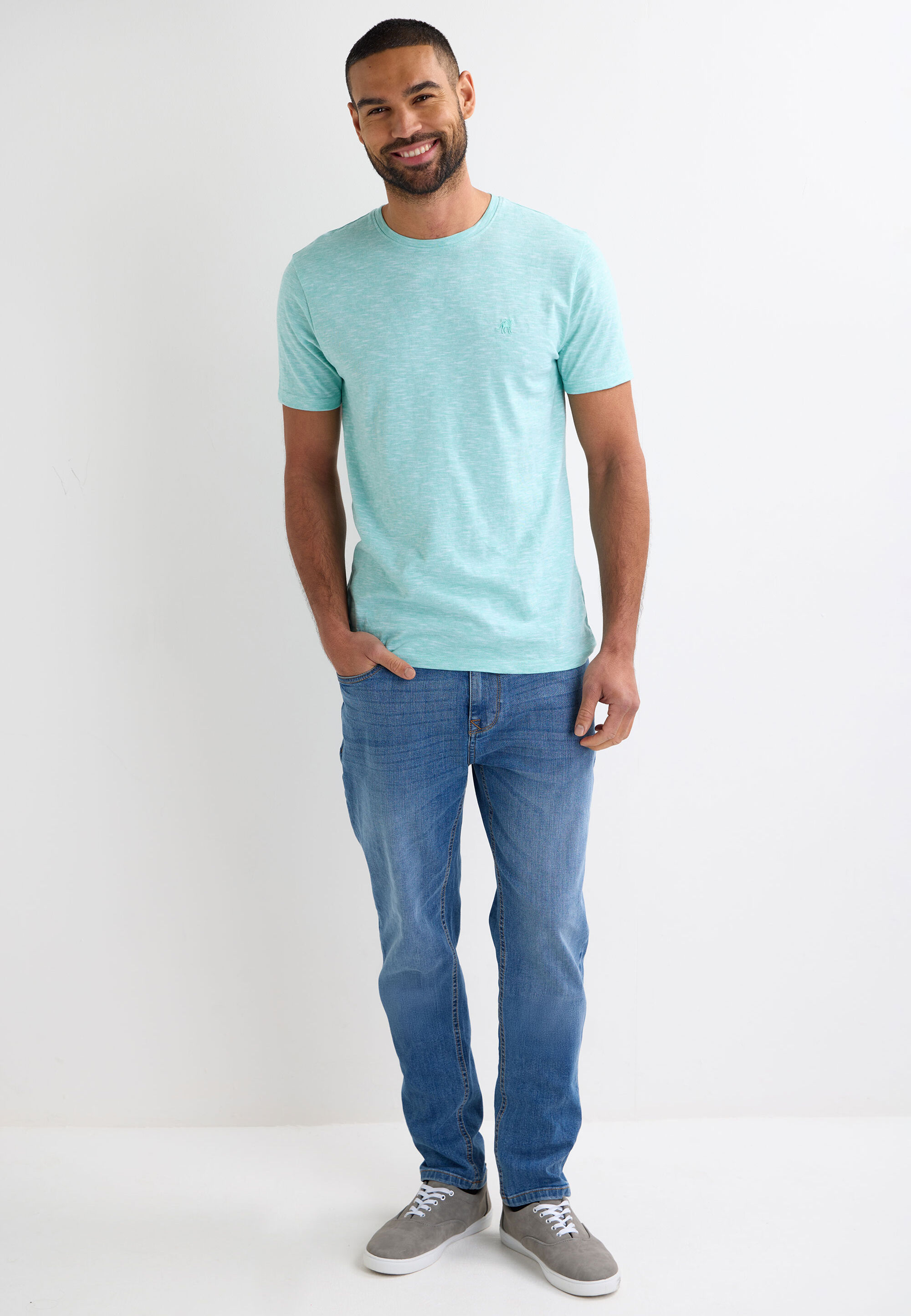 Mens Green Textured Short Sleeve T-Shirt