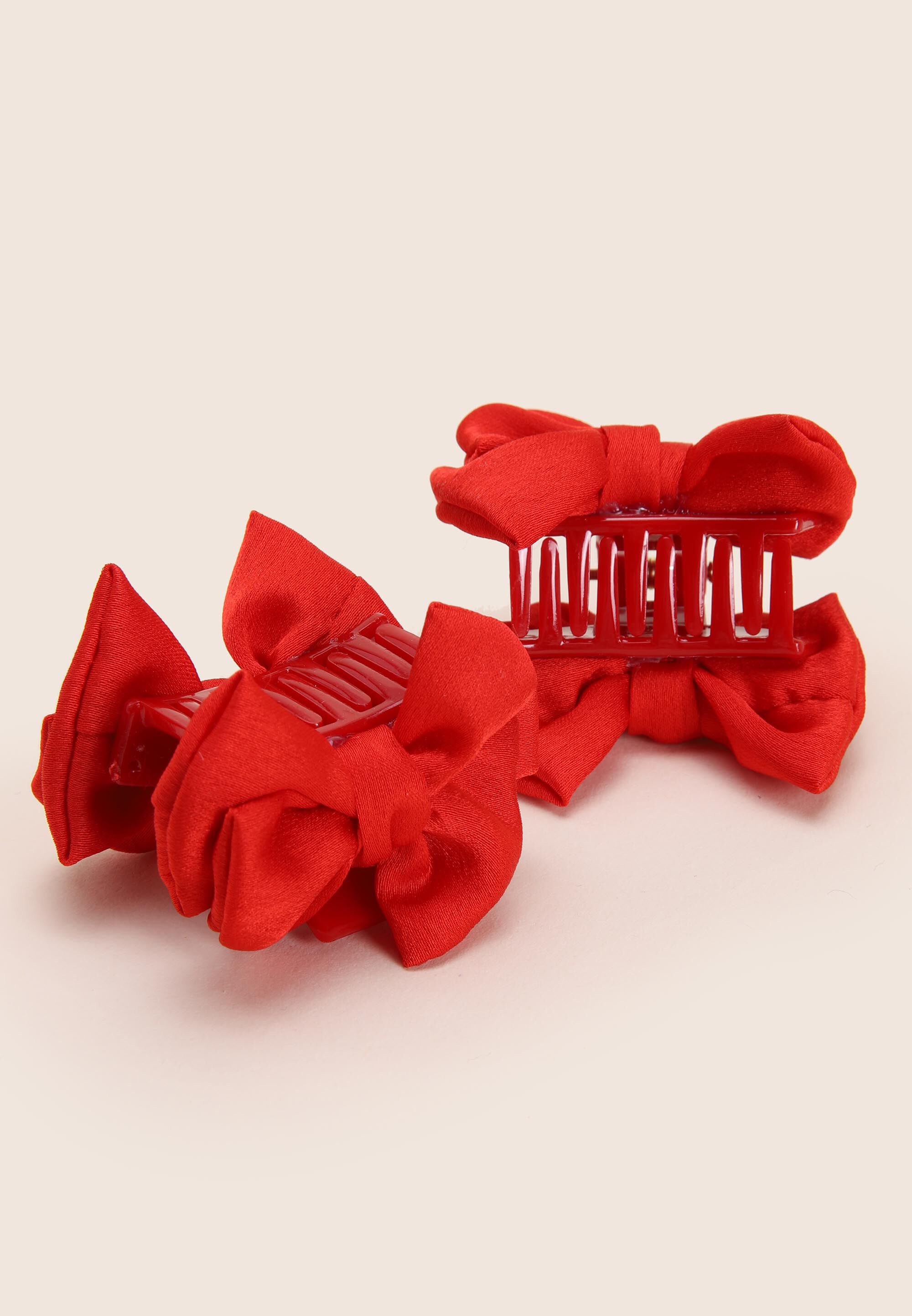 Girls Red Satin Bow Hair Claw