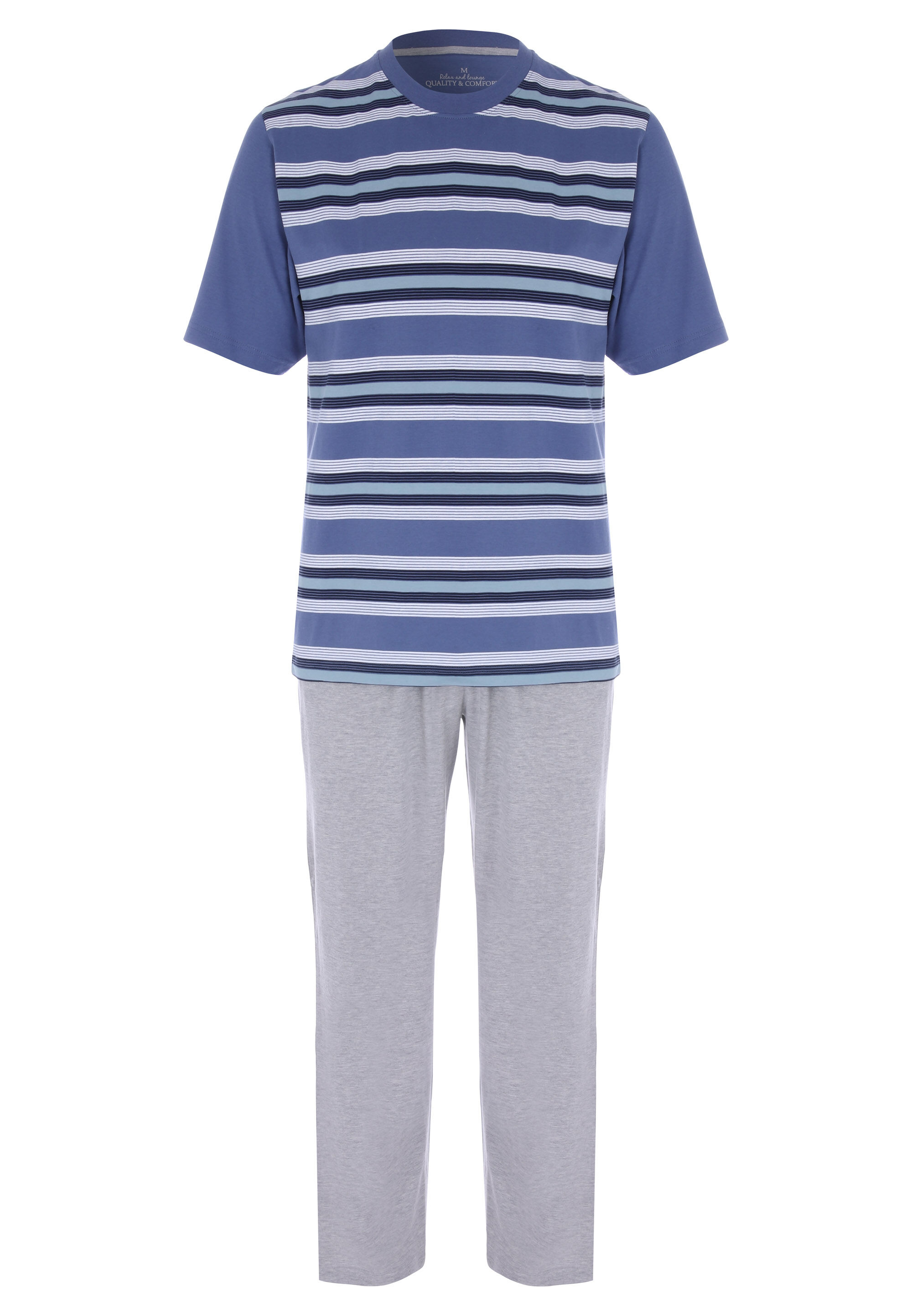 Mens Blue Stripe Jersey Pyjama Set