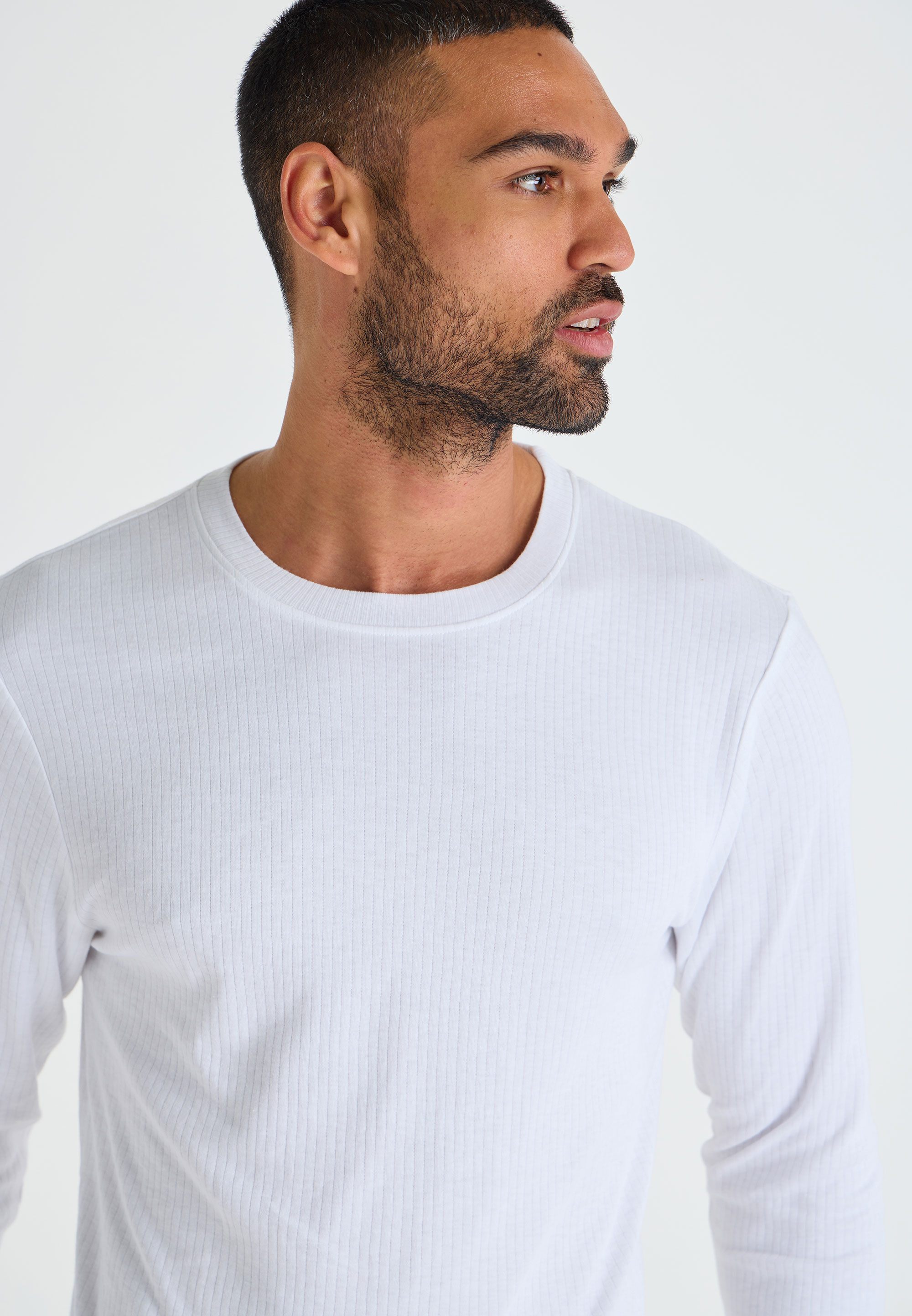 Mens White Thermal Ribbed Long Sleeve Top