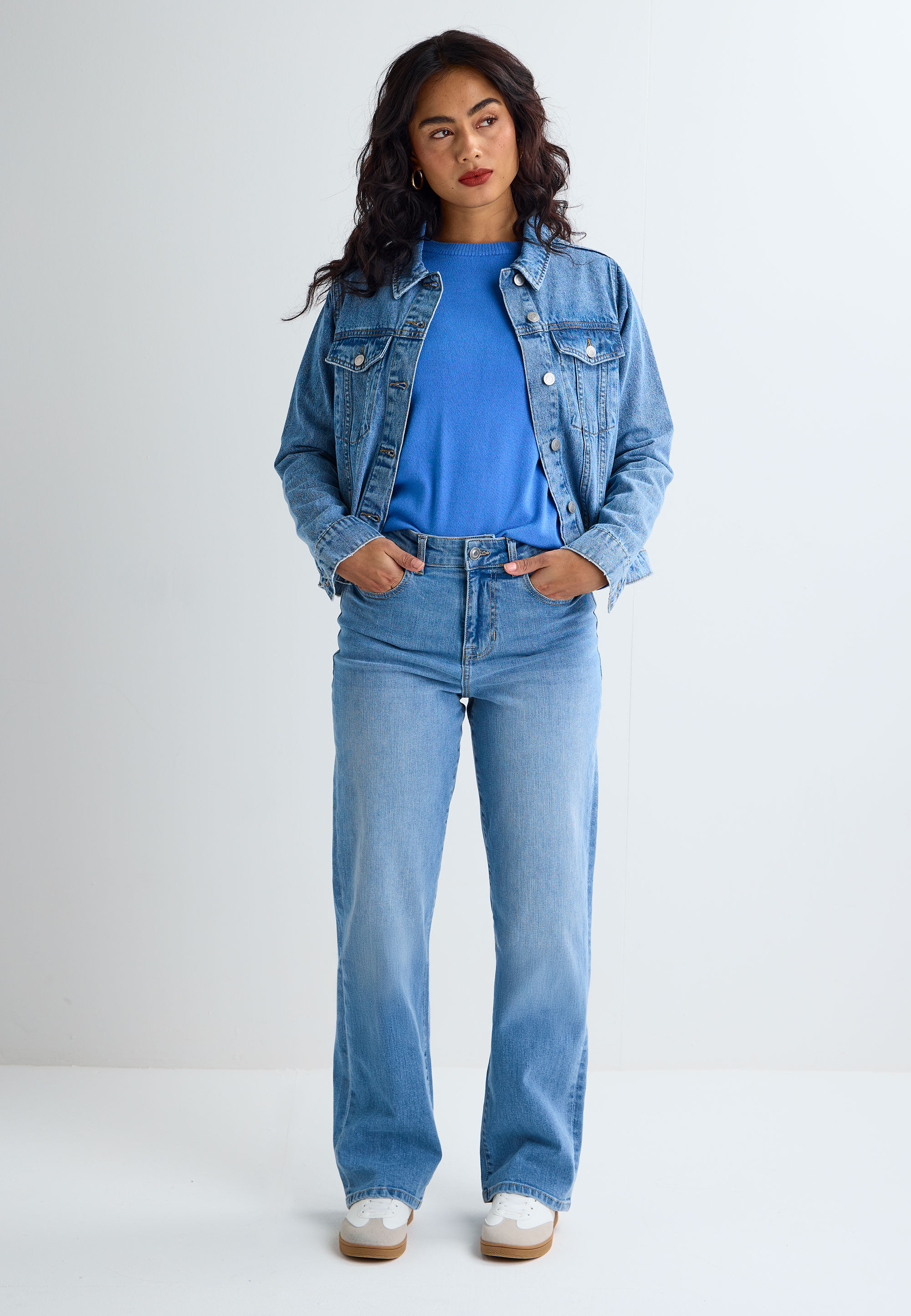 Womens Mid Blue Plain Straight Leg Jeans