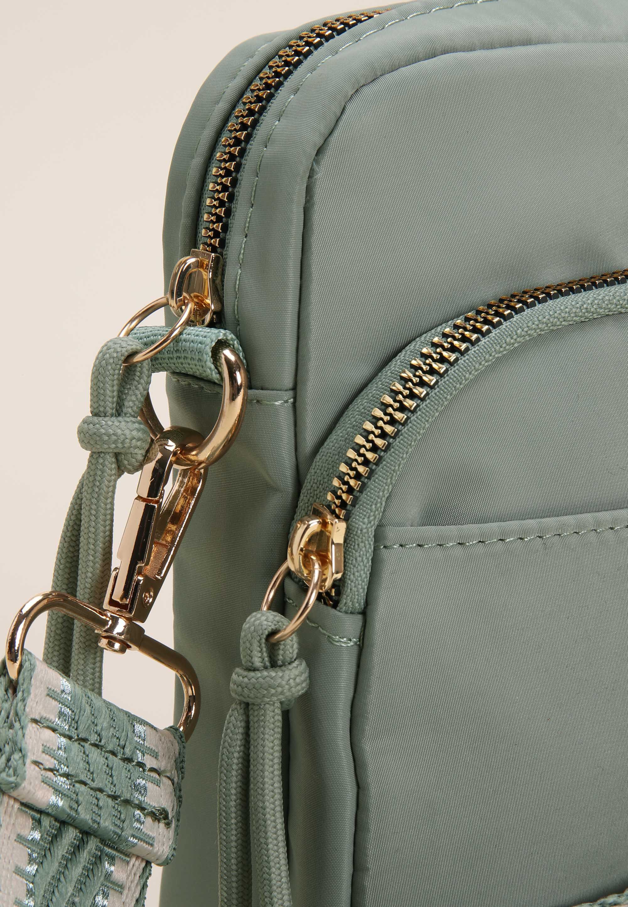 Womens Green Nylon Strap Cross Body Phone Holder