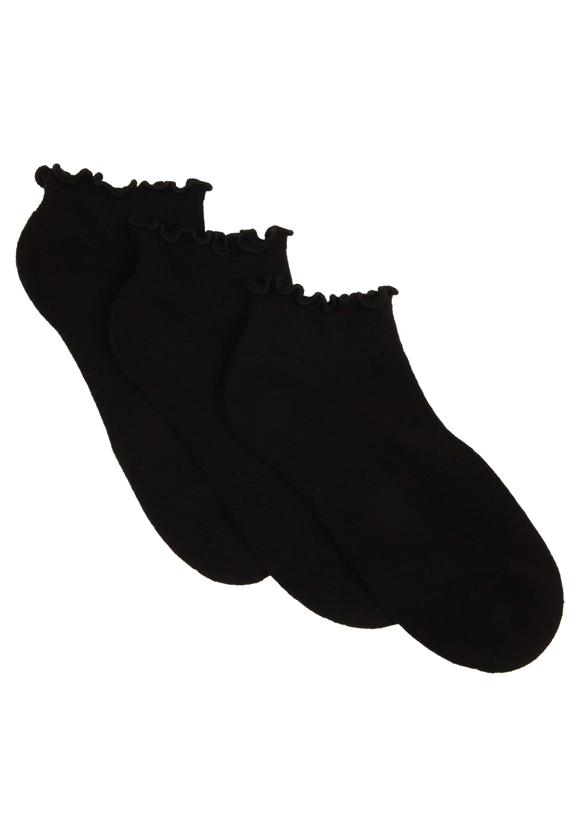 Womens 3pk Black Cushioned Sole Frill Trainer Socks
