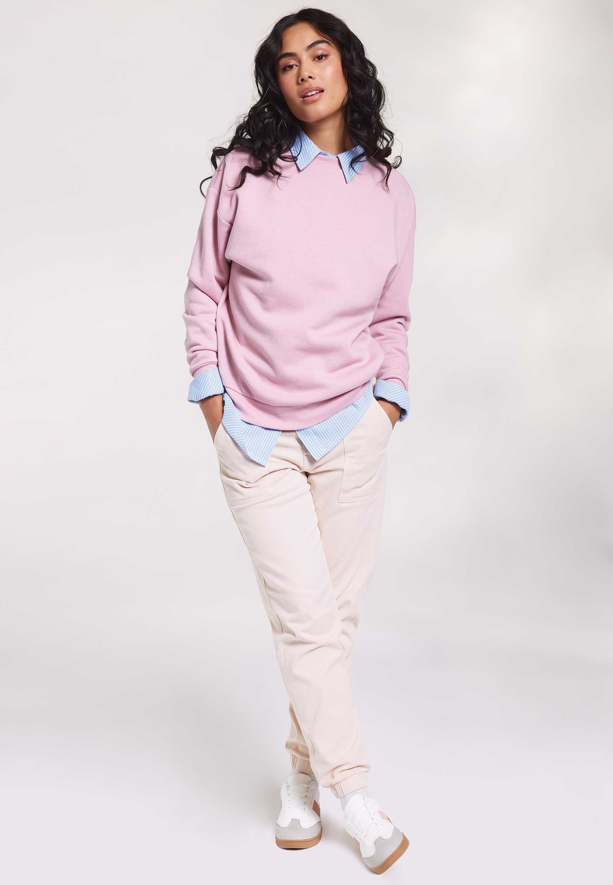 Womens Cream Plain Cuffed Trousers