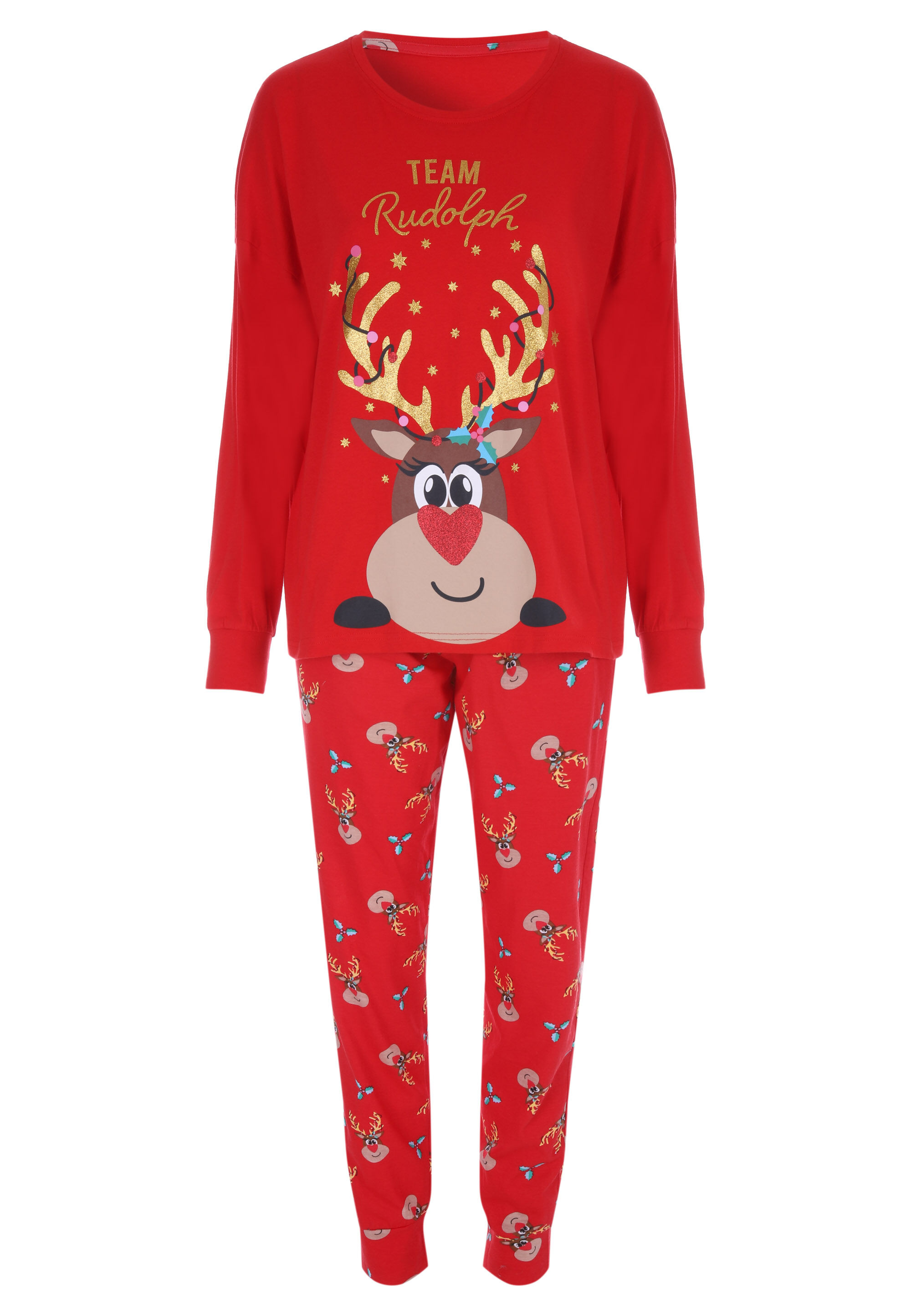 Womens Red Reindeer Christmas Family Pyjama Set