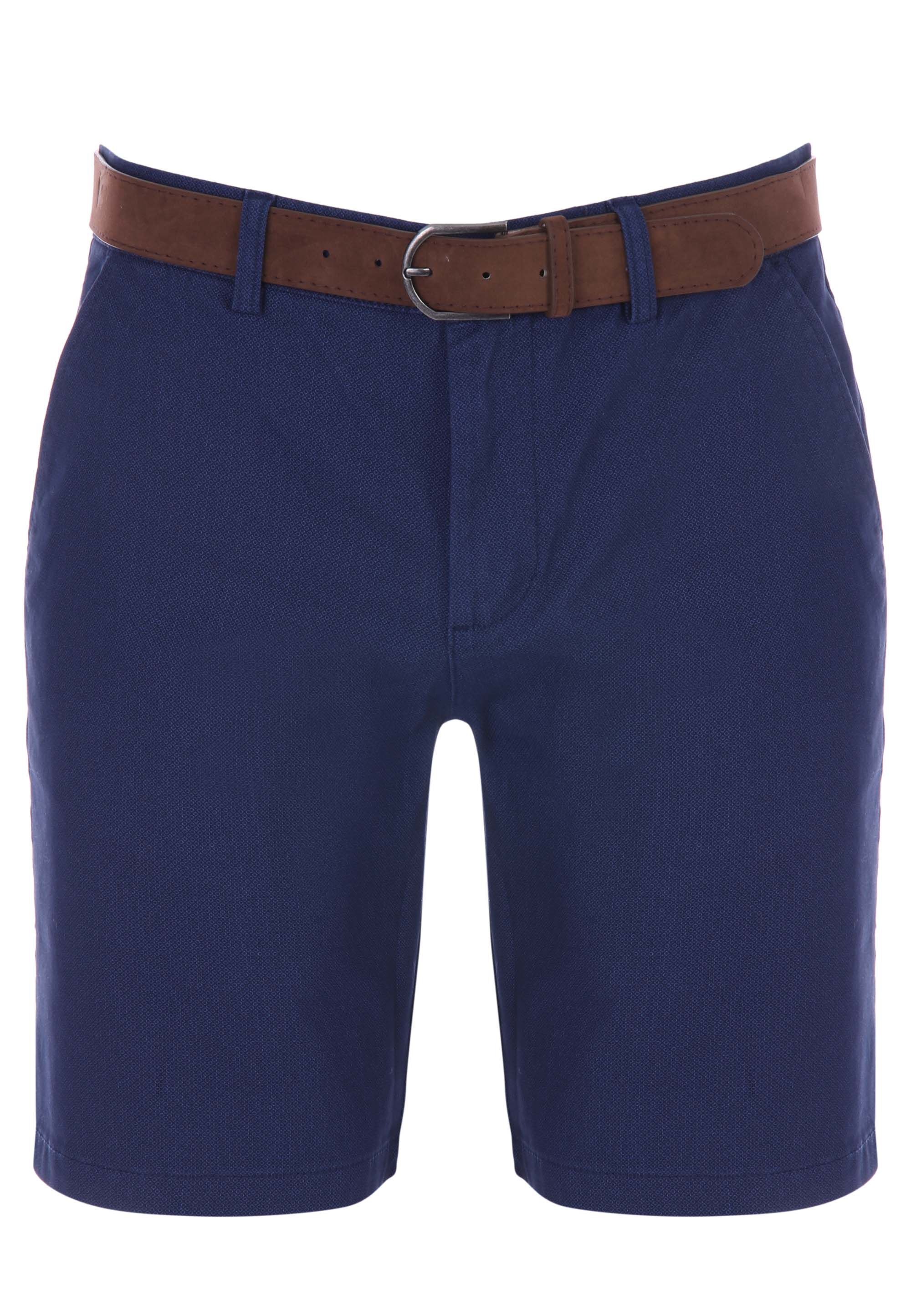 Mens Navy Belted Oxford Shorts