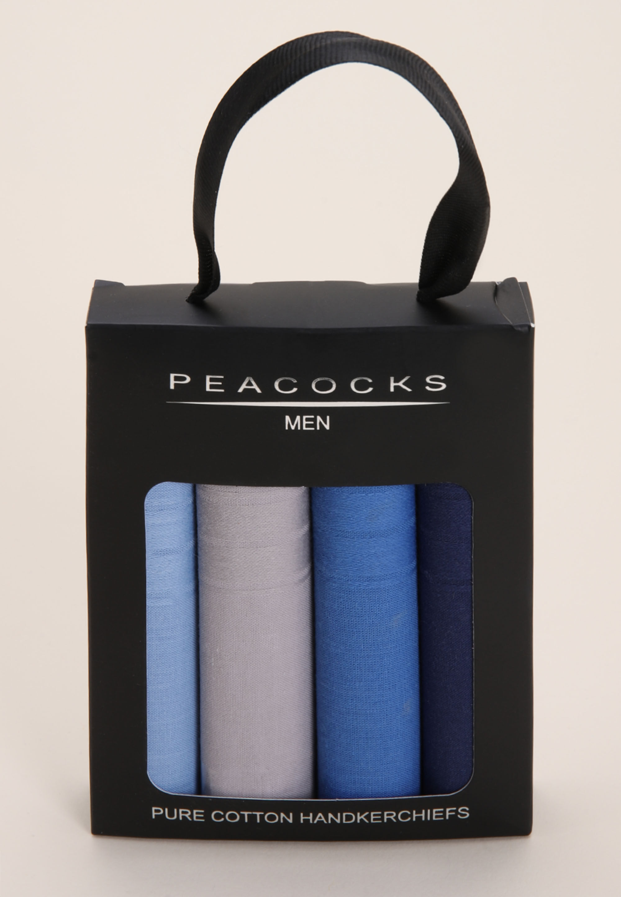 Mens 4pk Blue Plain Cotton Handkerchiefs