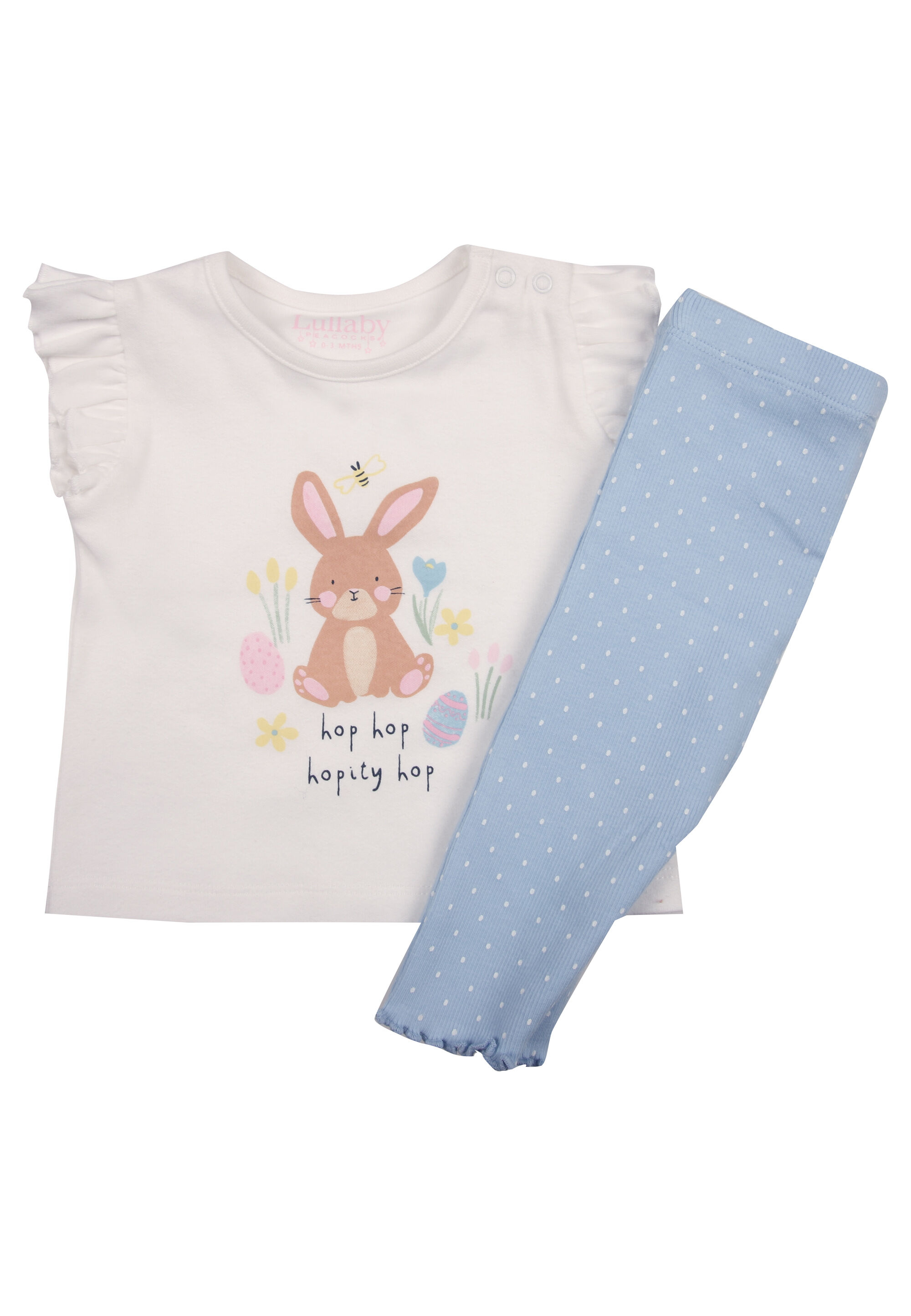 Baby Girl White Bunny Top and Blue Leggings Set