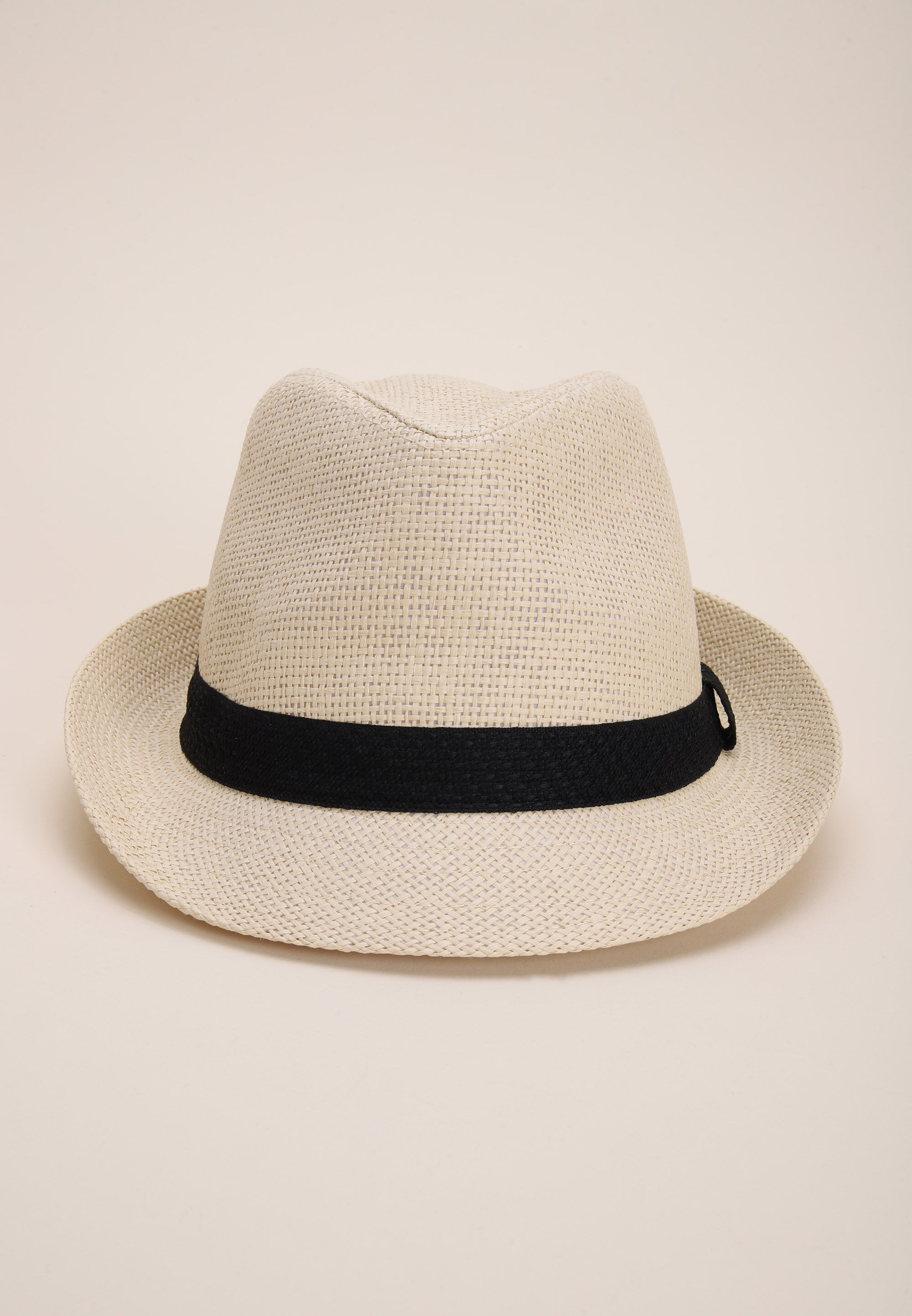 Womens Natural & Black Band Trilby Hat