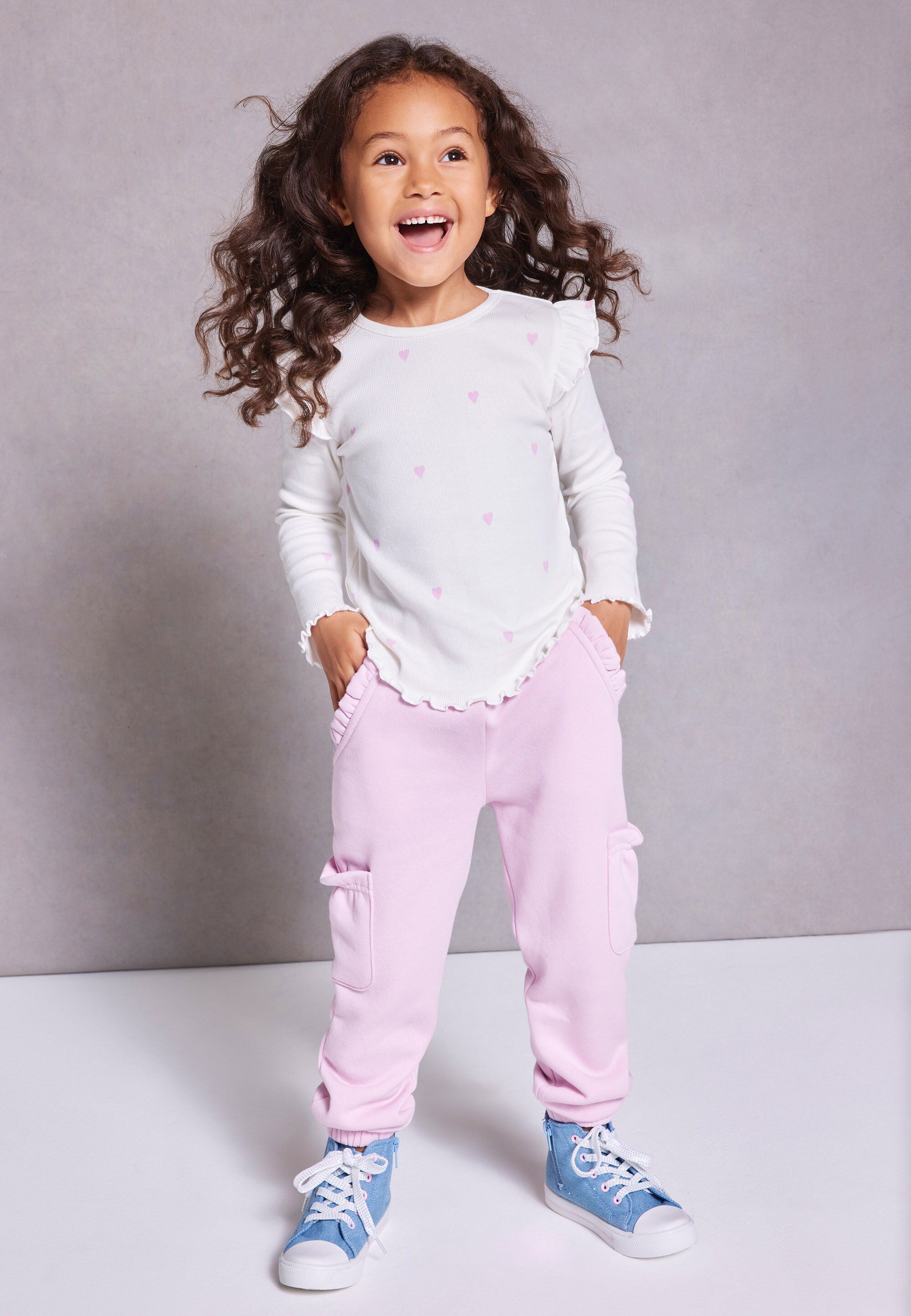 Younger Girls Cream Heart Print Top