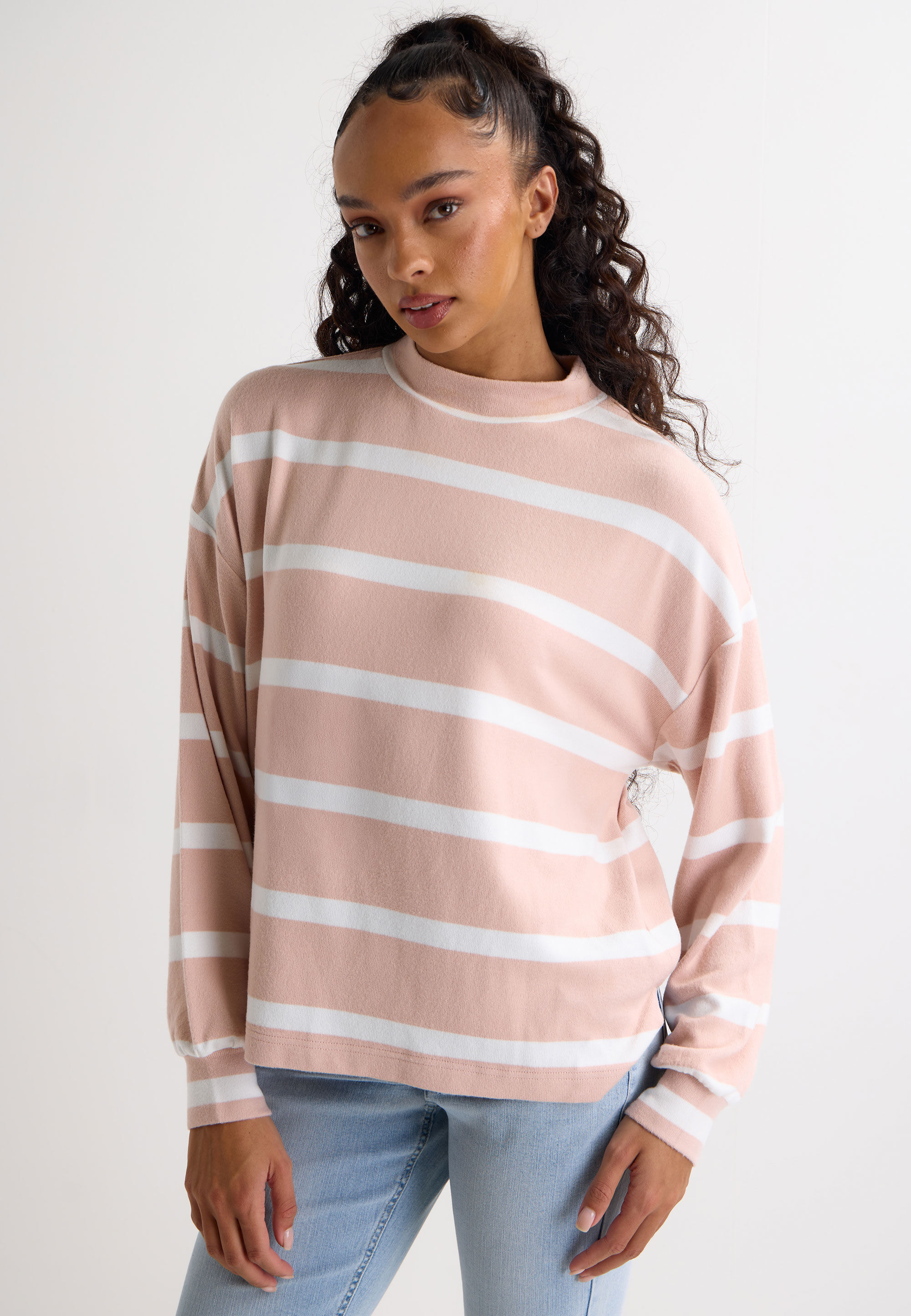 Womens Pink Stripe Cosy Relaxed Top