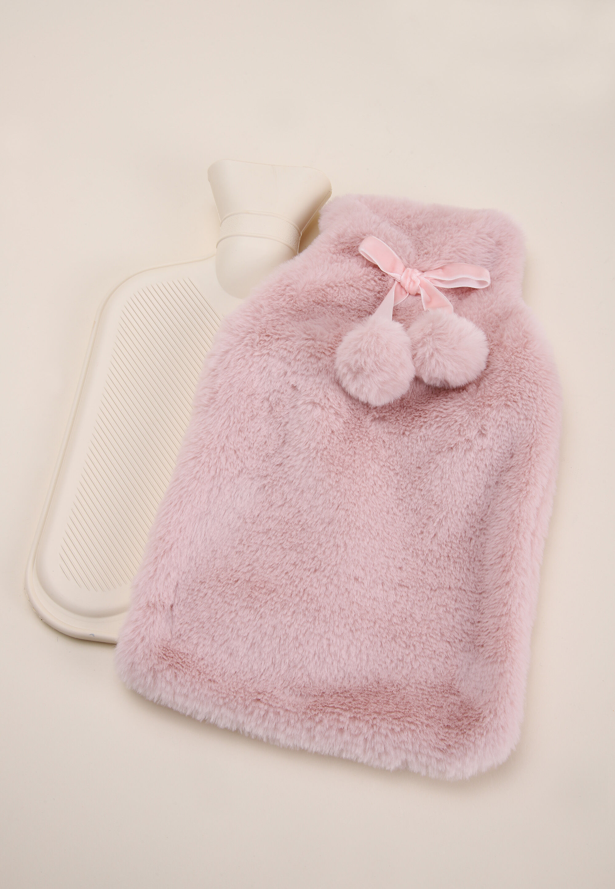 Womens Pink Plain Fluffy Hot Water Bottle