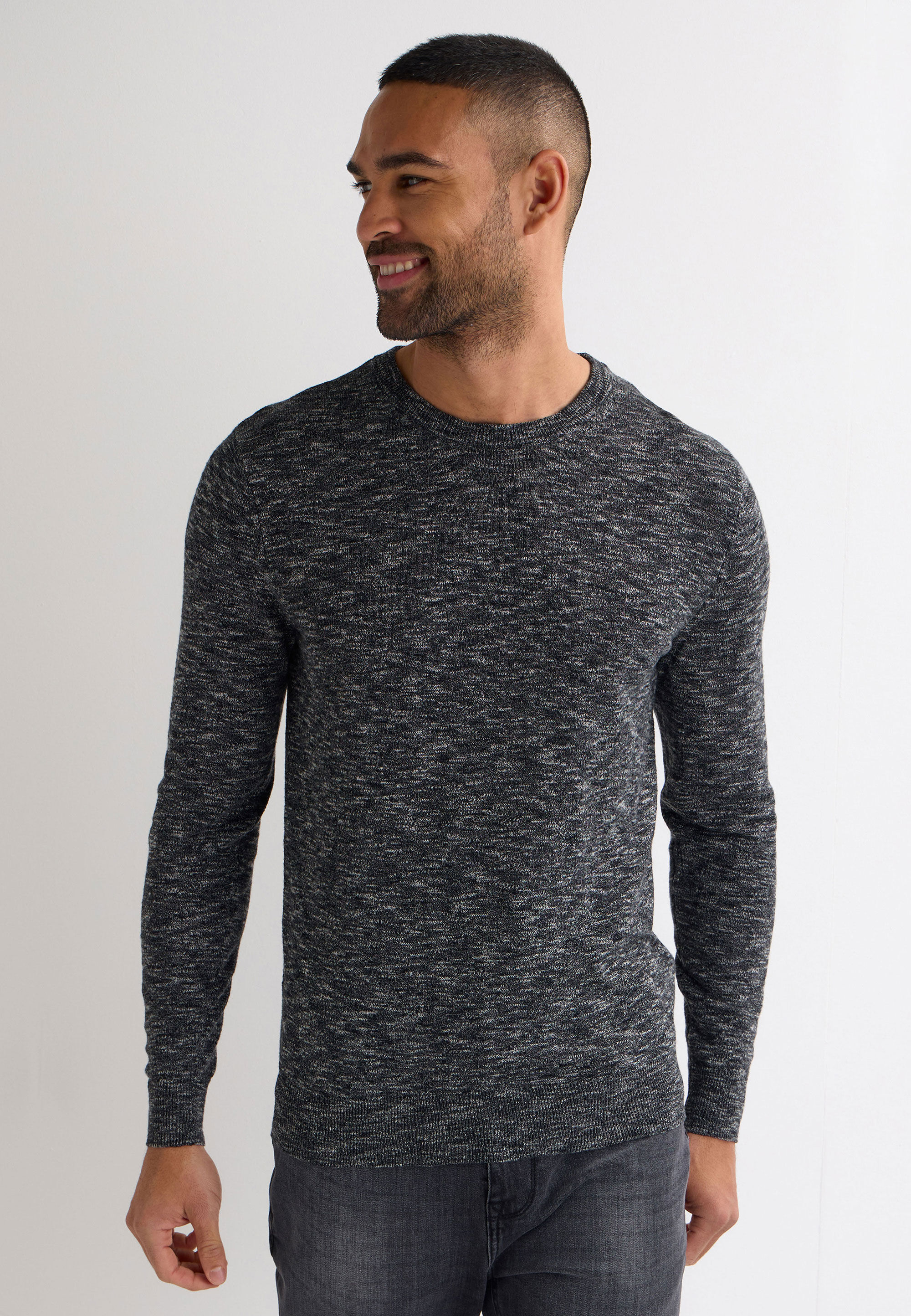 Mens Charcoal Space Dye Knit Jumper