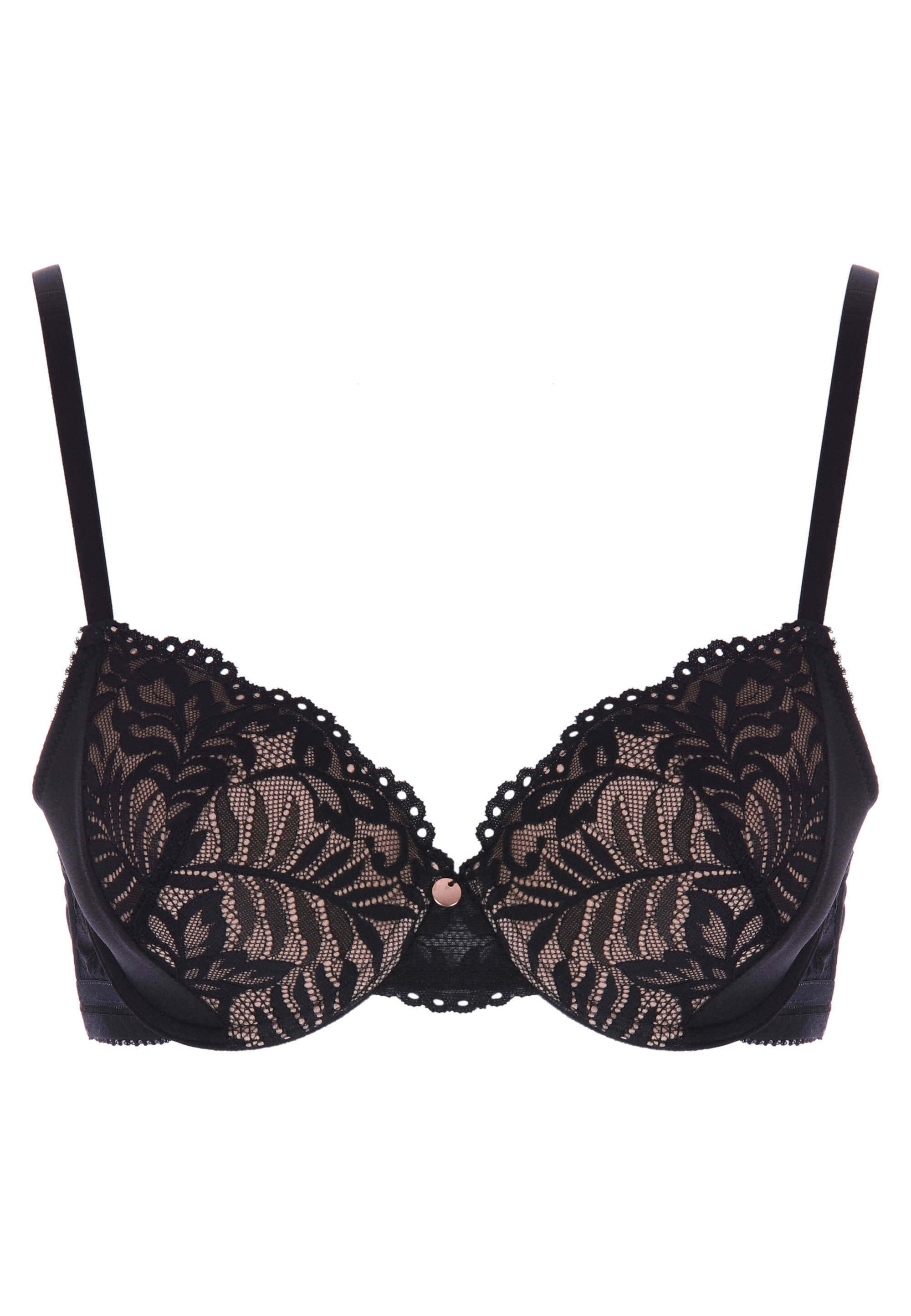 Womens Black & Nude Lace T-Shirt Bra