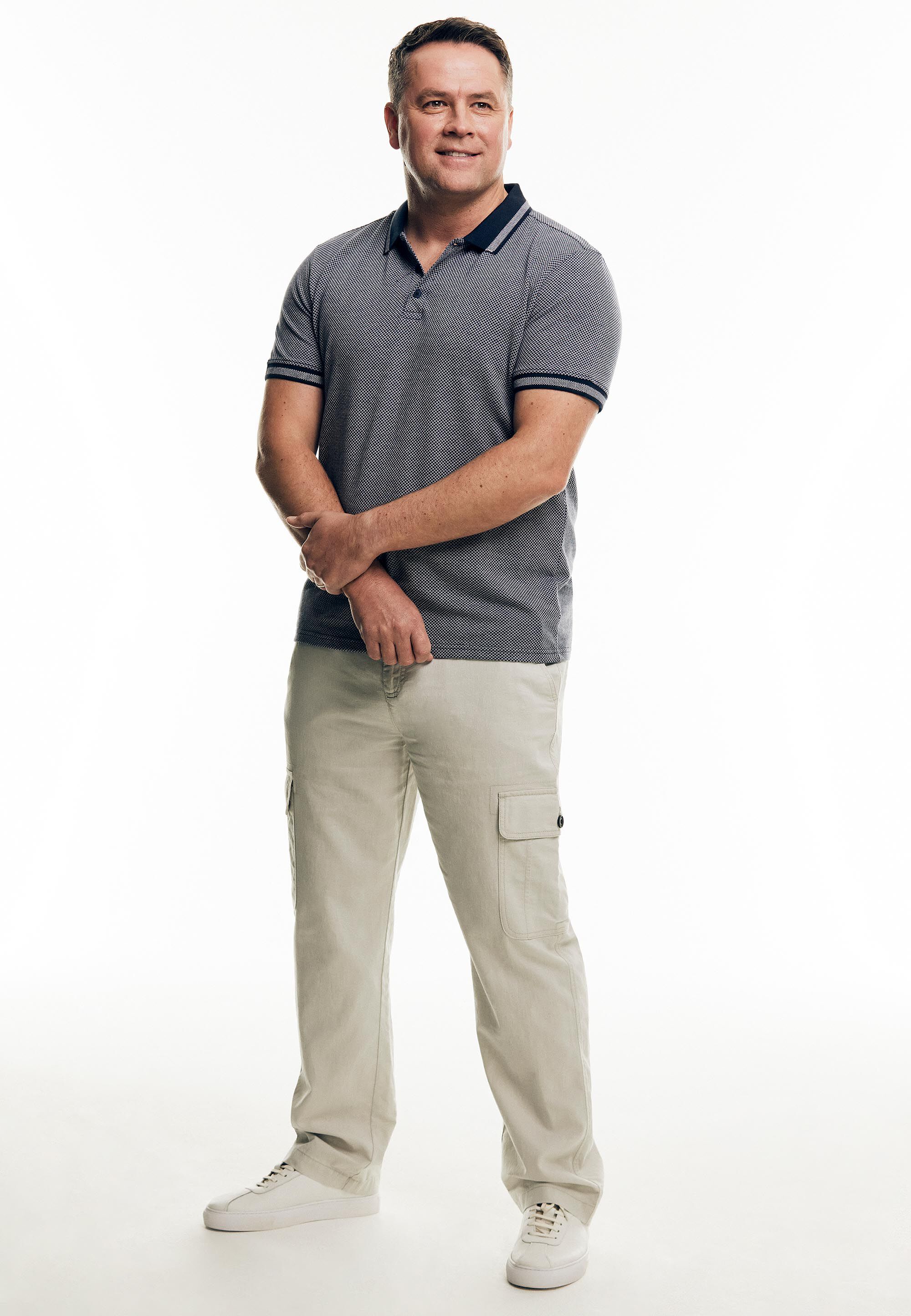 Mens Light Grey Linen Mix Cargo Trousers