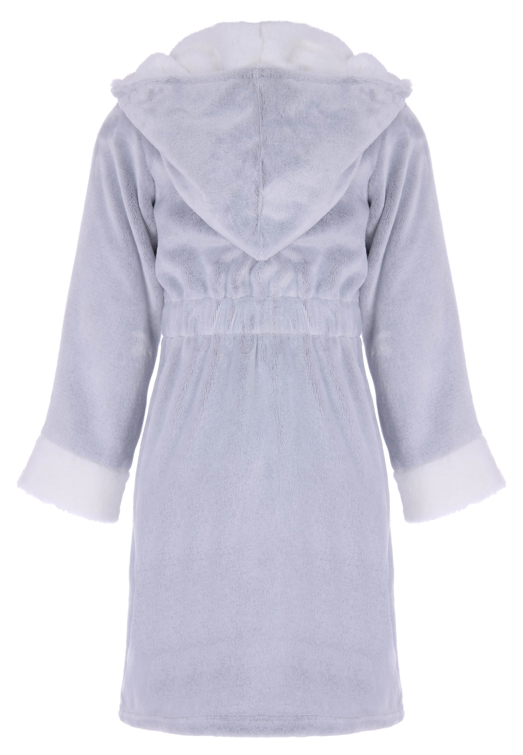 Girls Grey Plain Sherpa Trim Dressing Gown