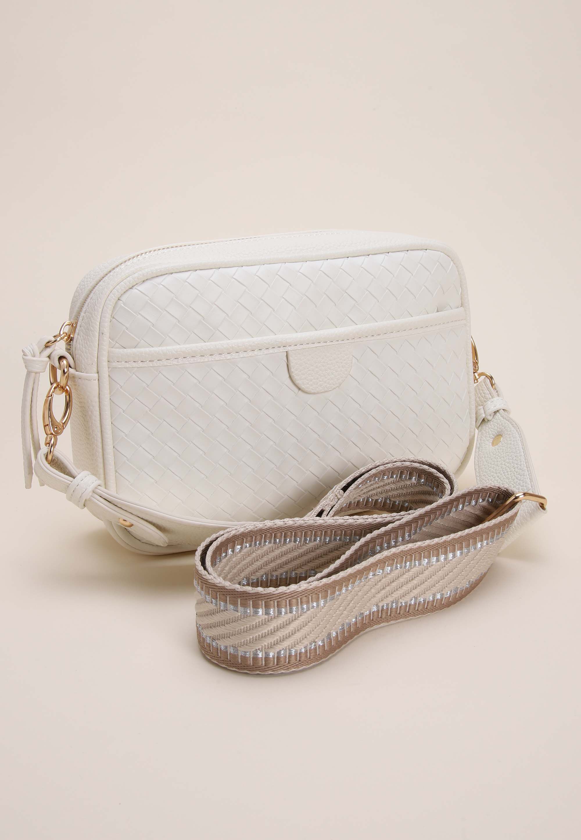 Womens Cream Woven Camera Bag